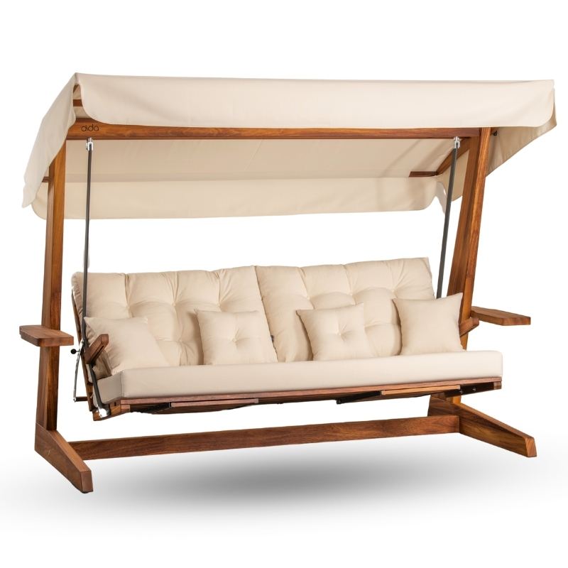 Baloiço de Jardim triplo – 270 cm x 195 cm x 120 cm – Bege – Madeira Iroko