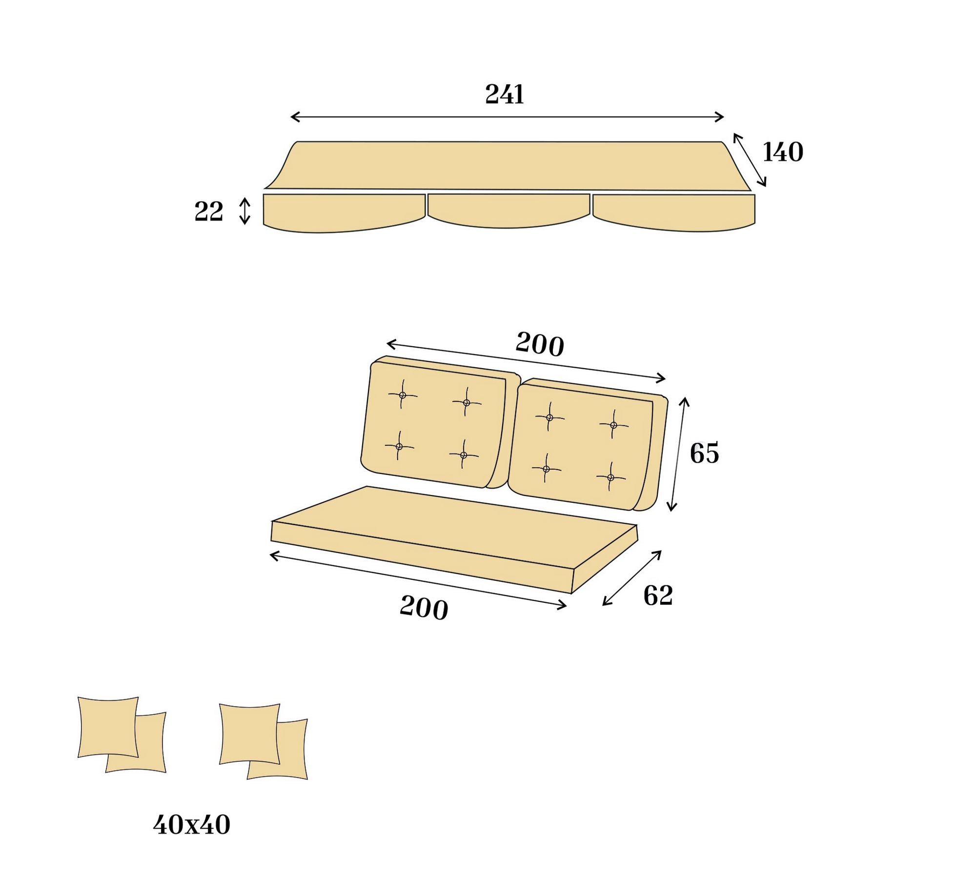 Baloiço de Jardim triplo – 270 cm x 195 cm x 120 cm – Bege – Madeira Iroko