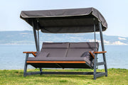 Baloiço de Jardim Triplo – 240 cm x 190 cm x 122 cm – Antracite – Alumínio e Madeira Iroko