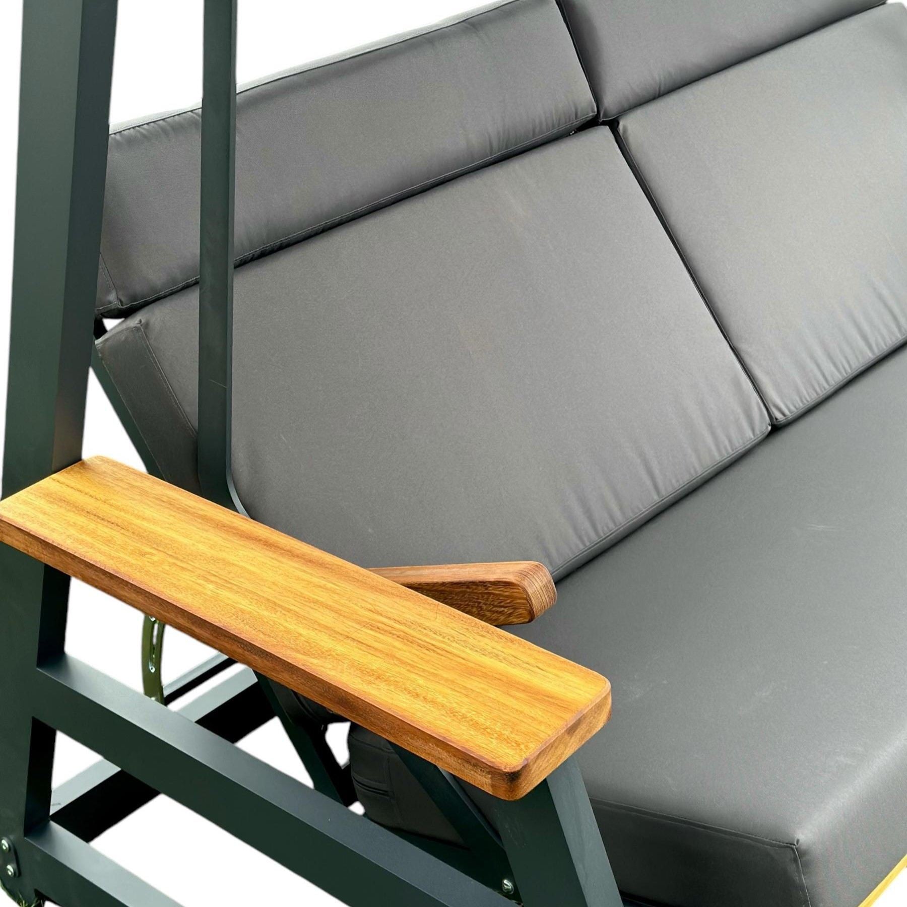 Baloiço de Jardim Triplo – 240 cm x 190 cm x 122 cm – Antracite – Alumínio e Madeira Iroko
