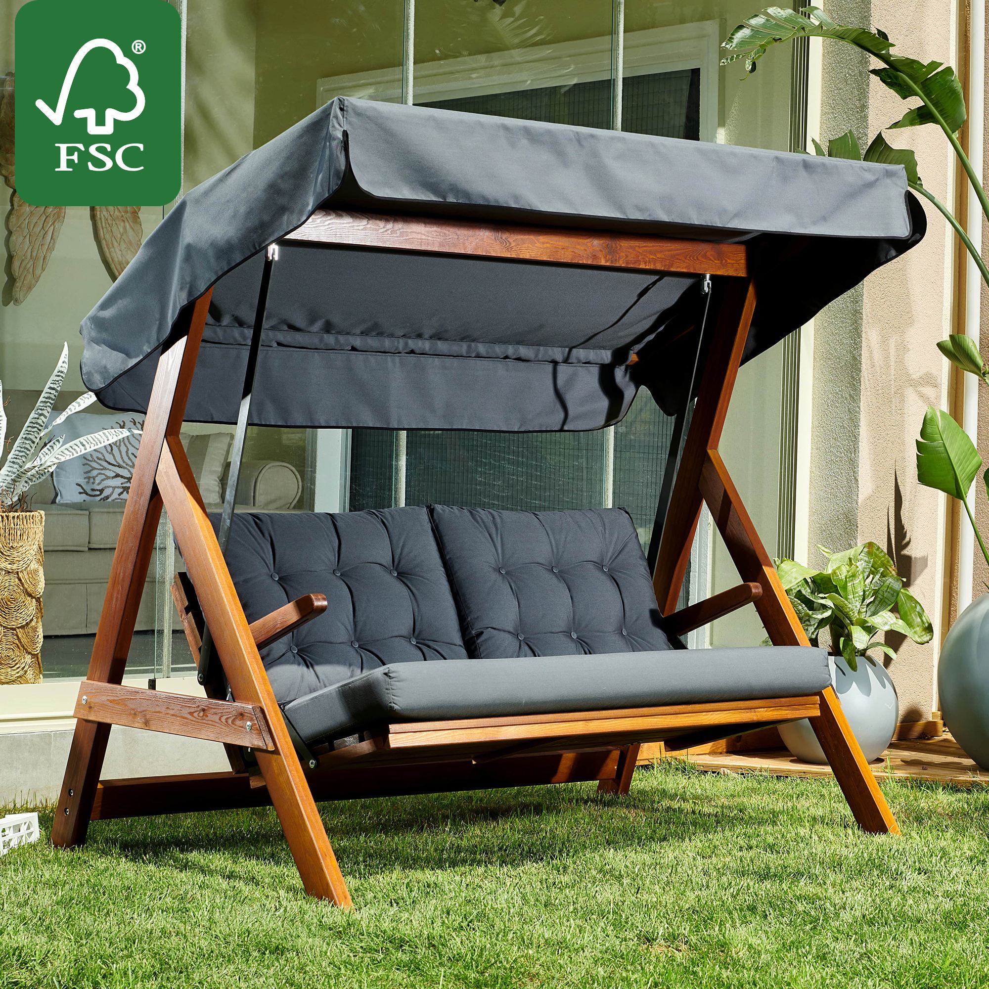 Baloiço de Jardim Triplo – 185 cm x 180 cm x 123 cm – Antracite – Madeira de Pinho