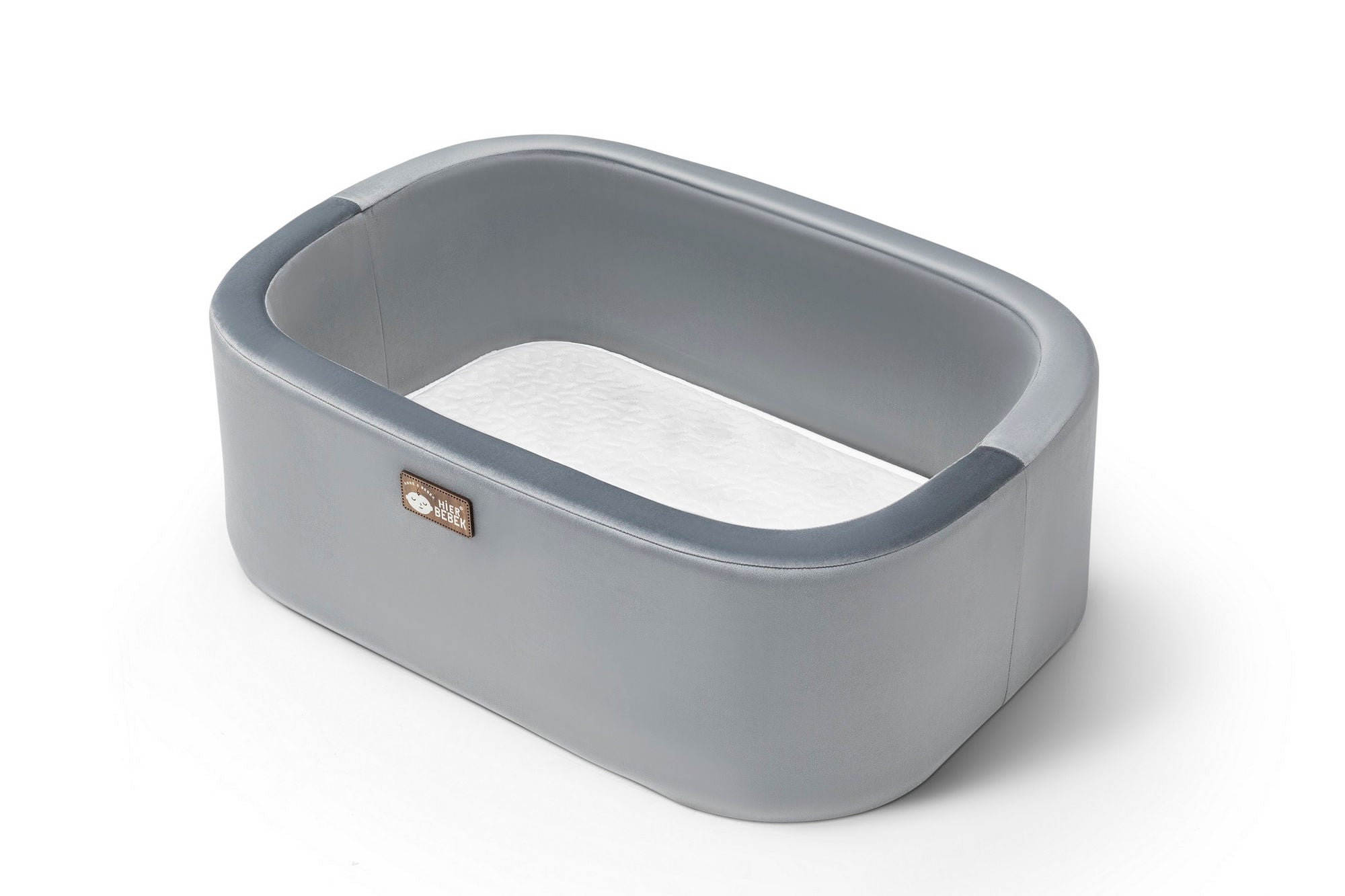 Berço – 90 cm x 70 cm x 58 cm – Cinza e Branco – Metal e Poliéster