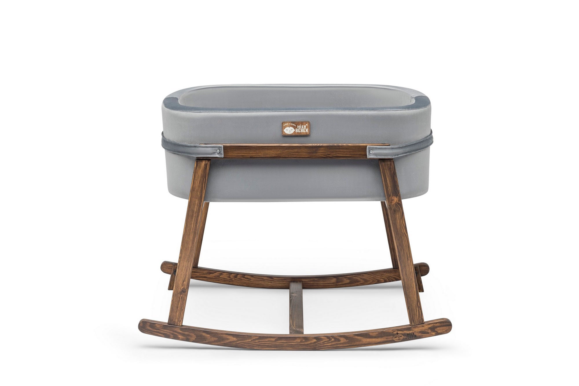 Berço – 90 cm x 70 cm x 58 cm – Cinza e Nogueira – Madeira de Pinho