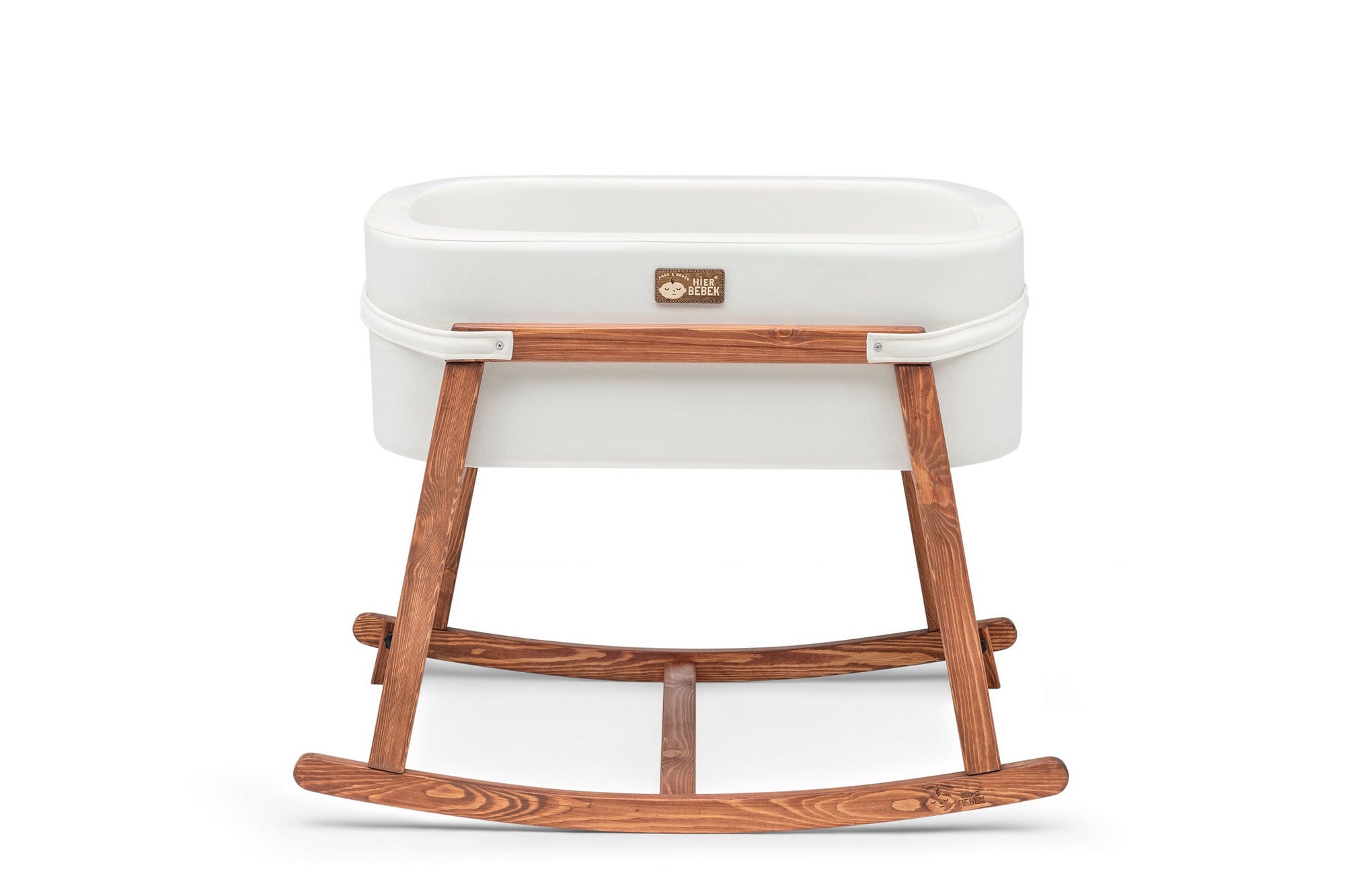 Berço – 90cm x 70cm x 58cm – Branco e Carvalho – Madeira de Pinho