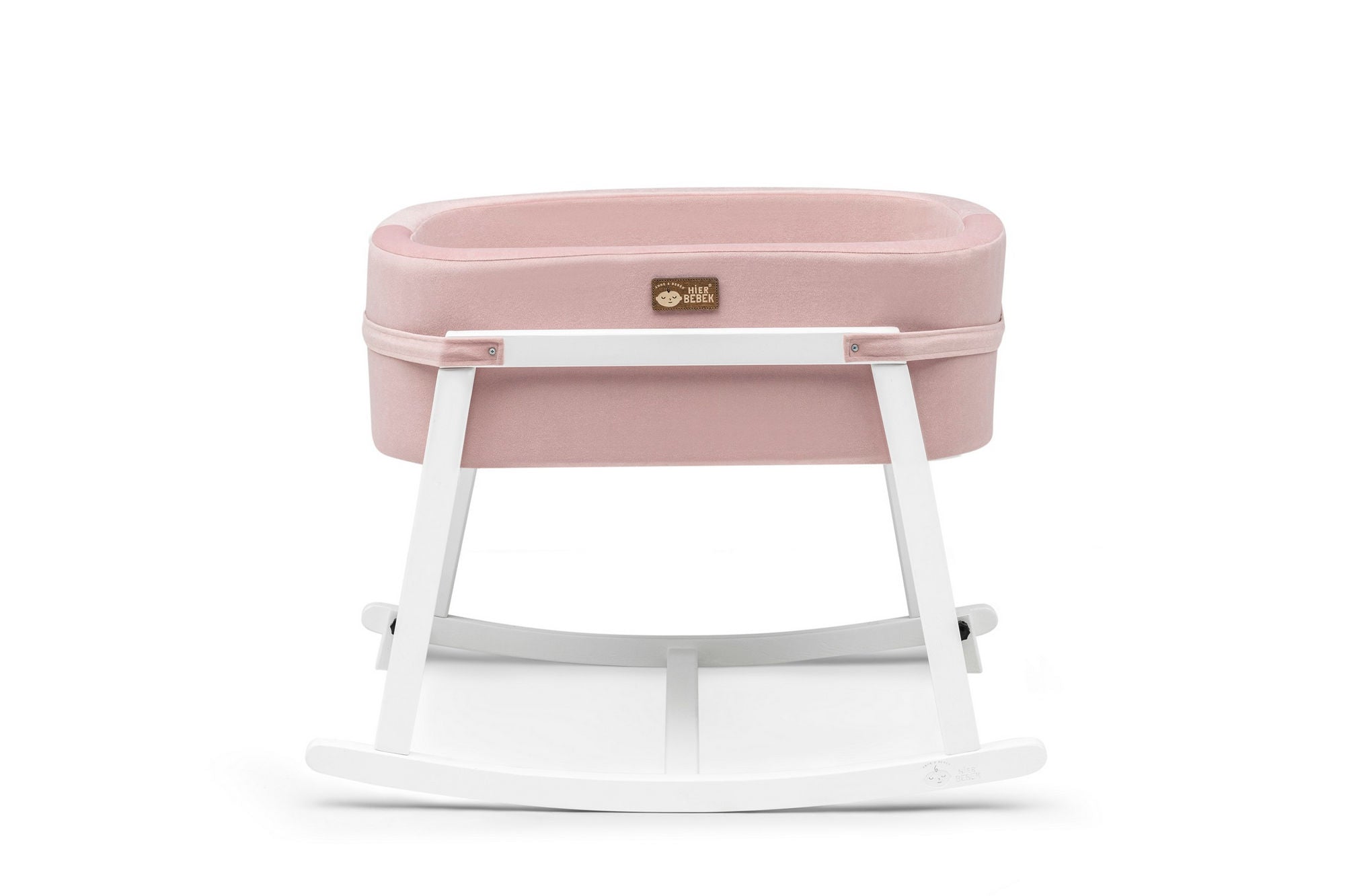 Berço – 90 cm x 70 cm x 58 cm – rosa e branco – madeira de pinho