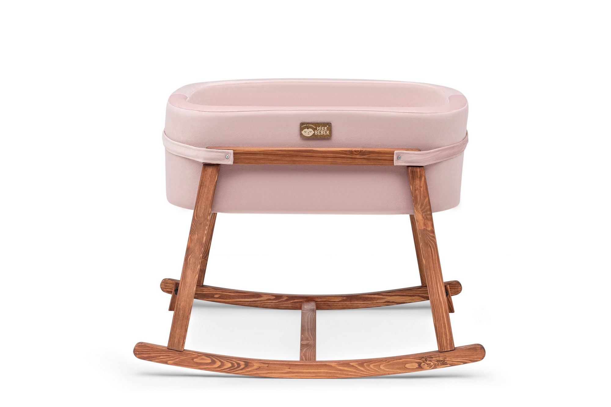 Berço – 46cm largura x 72cm profundidade – Cor-de-rosa e Carvalho – Madeira de Pinho