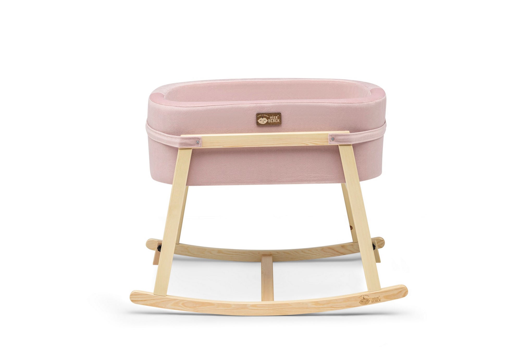 Berço em madeira – 90 cm x 70 cm x 58 cm – Rosa e Natural – madeira de pinho