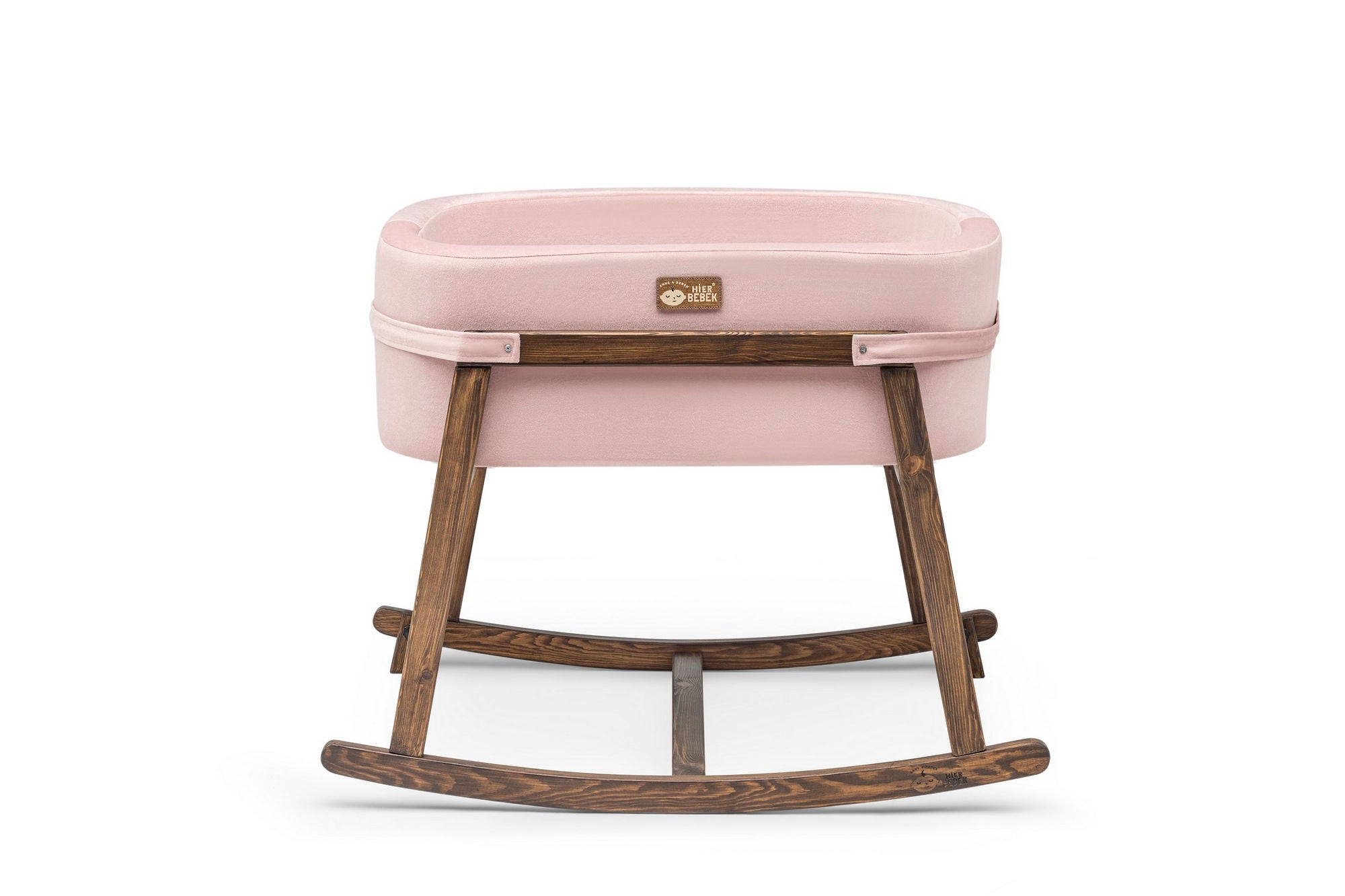 Berço – 90 cm x 70 cm x 58 cm – Rosa e Nogueira – Metal e Poliéster