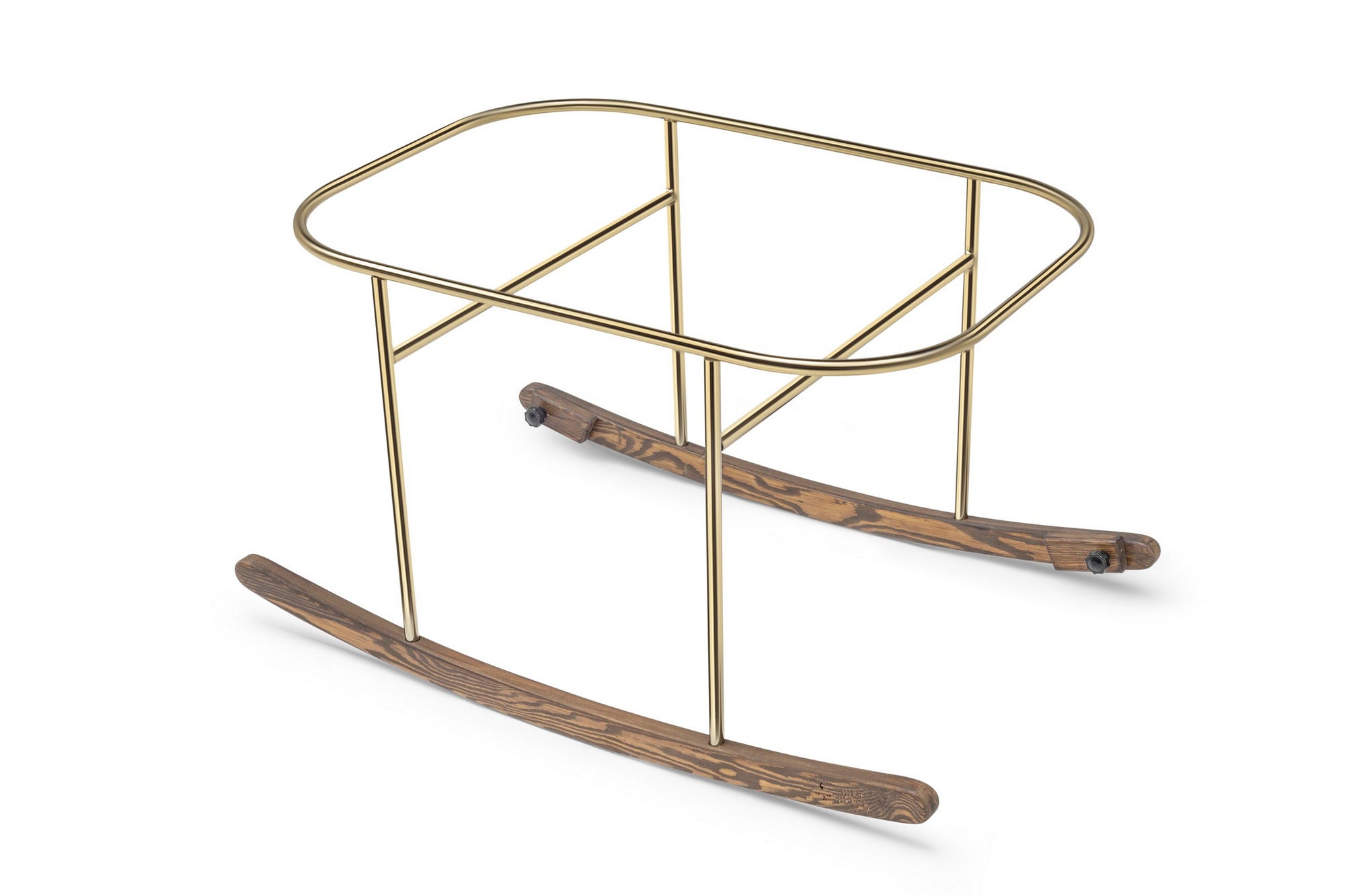 Berço de metal – 90 cm x 70 cm x 58 cm – Cinzento e Dourado – Metal e Madeira de Pinho