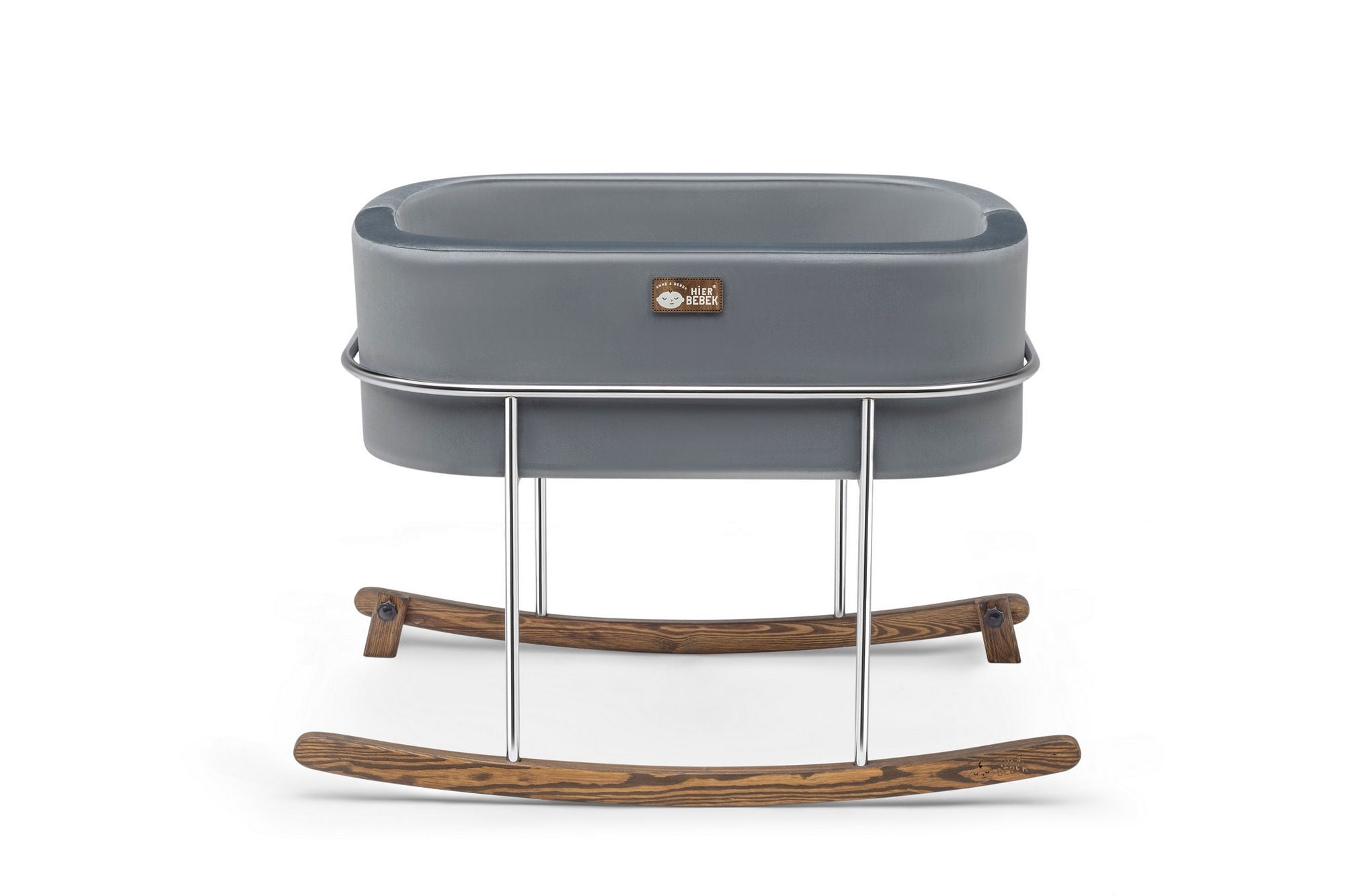 Berço – 90 cm x 70 cm x 58 cm – Cinzento e Cromado – Metal e Madeira de Pinheiro