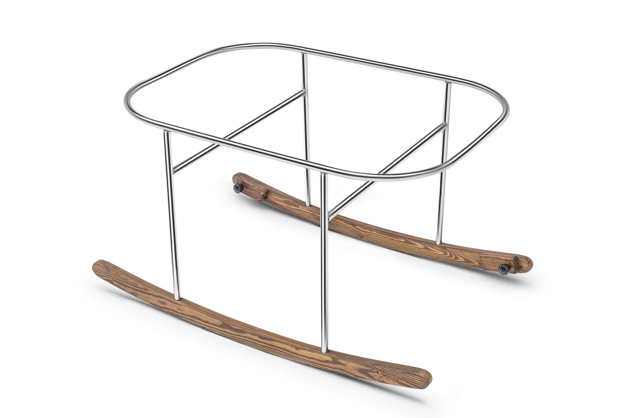 Berço – 90 cm x 70 cm x 58 cm – Cinzento e Cromado – Metal e Madeira de Pinheiro