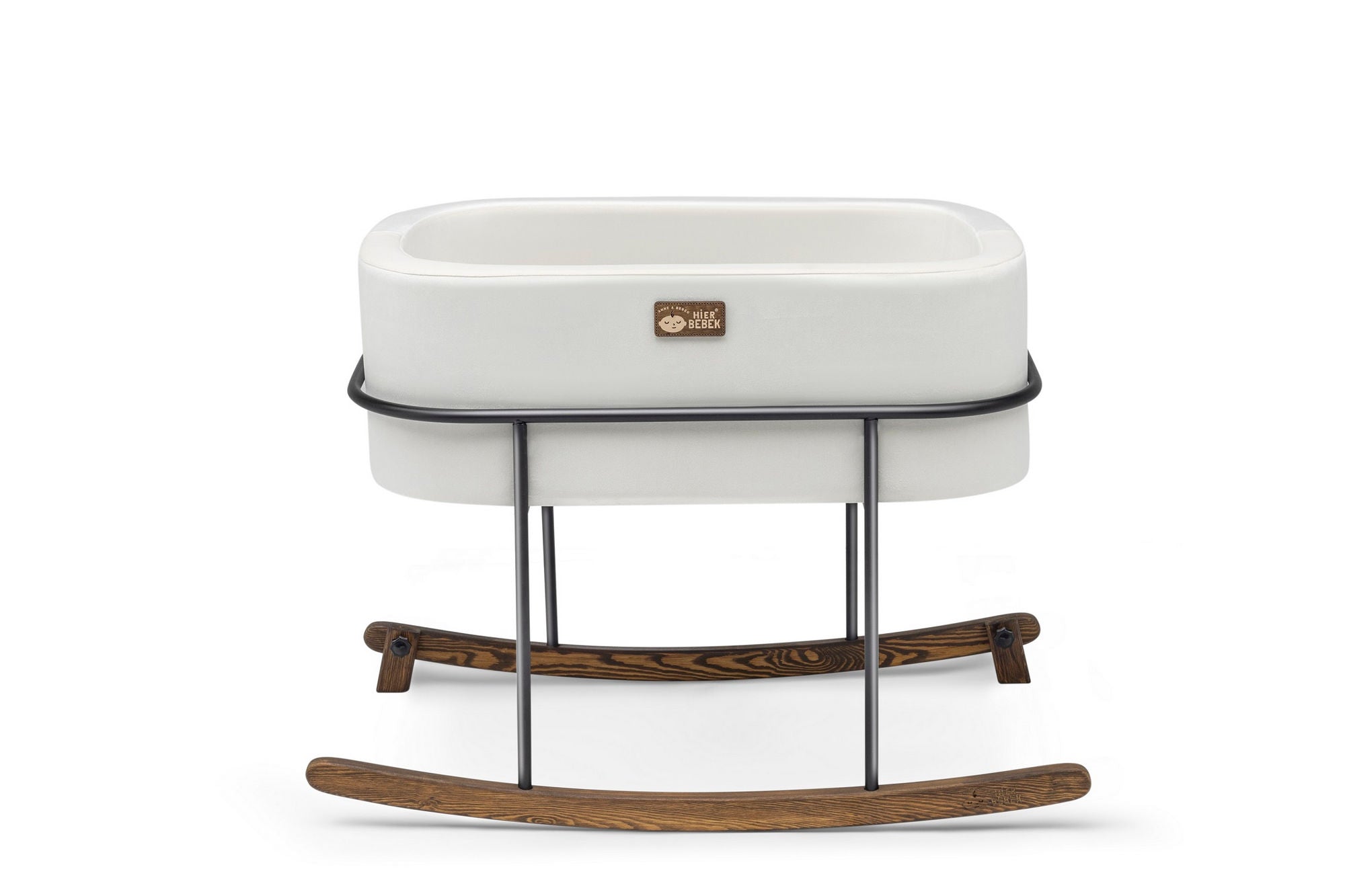 Berço – 46 cm x 72 cm – Branco e Preto – Metal e Madeira de Pinho