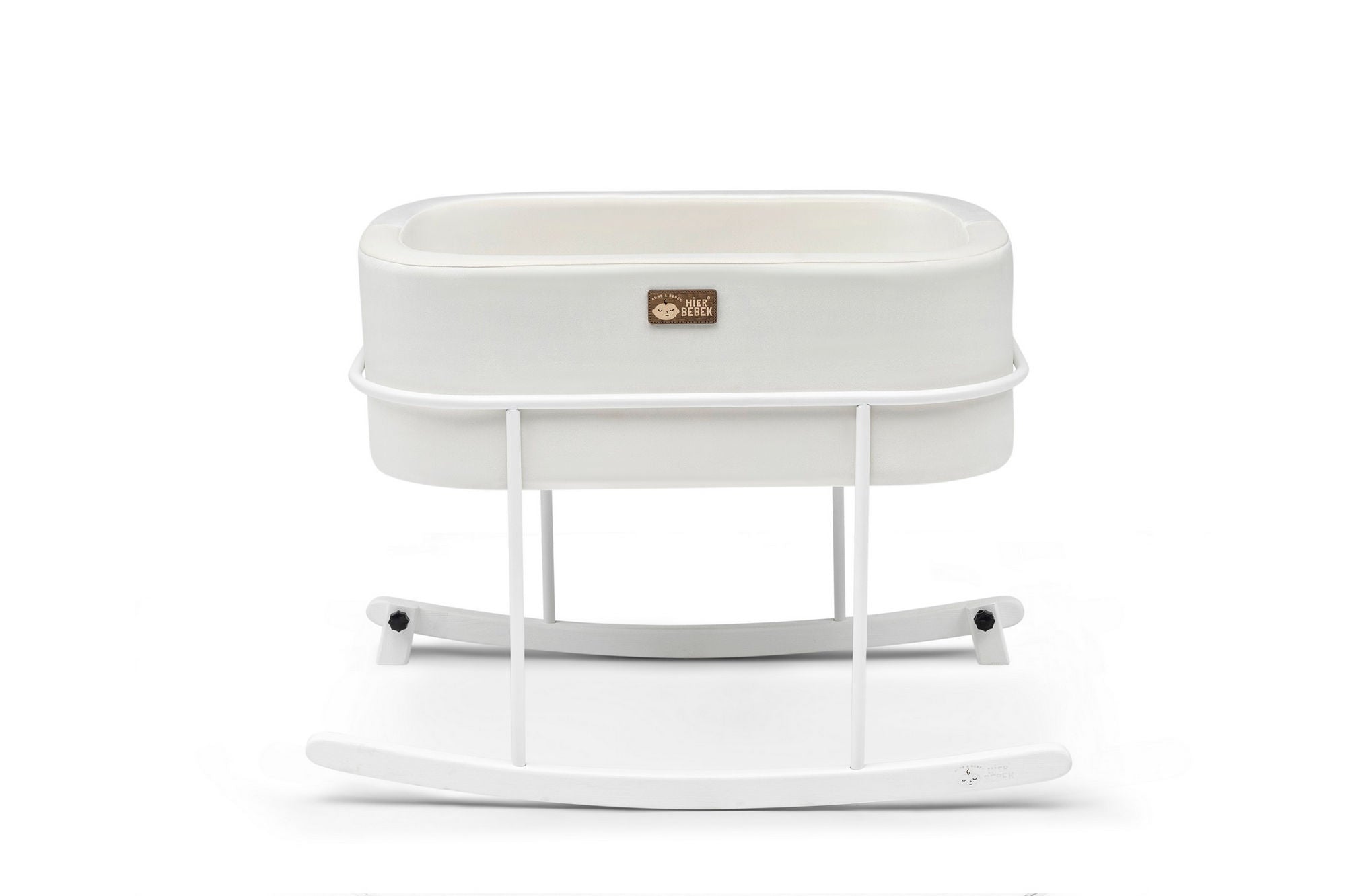 Berço – 90 cm de largura, 70 cm de altura, 58 cm de profundidade – Branco – Metal e Madeira de Pinho