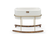 Berço elegante – 90 x 70 x 58 cm – Branco e dourado – Metal e madeira de pinho