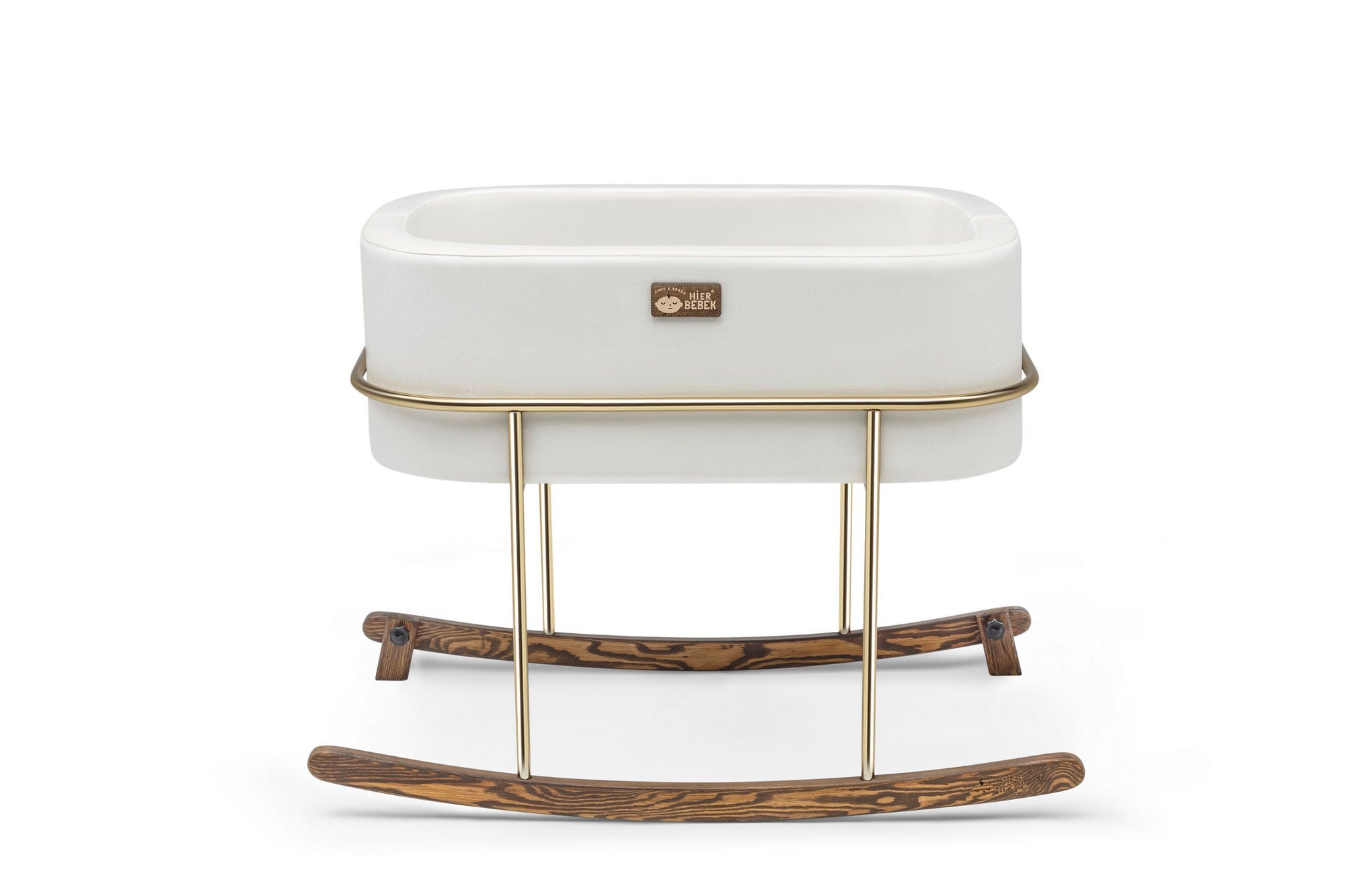 Berço elegante – 90 x 70 x 58 cm – Branco e dourado – Metal e madeira de pinho
