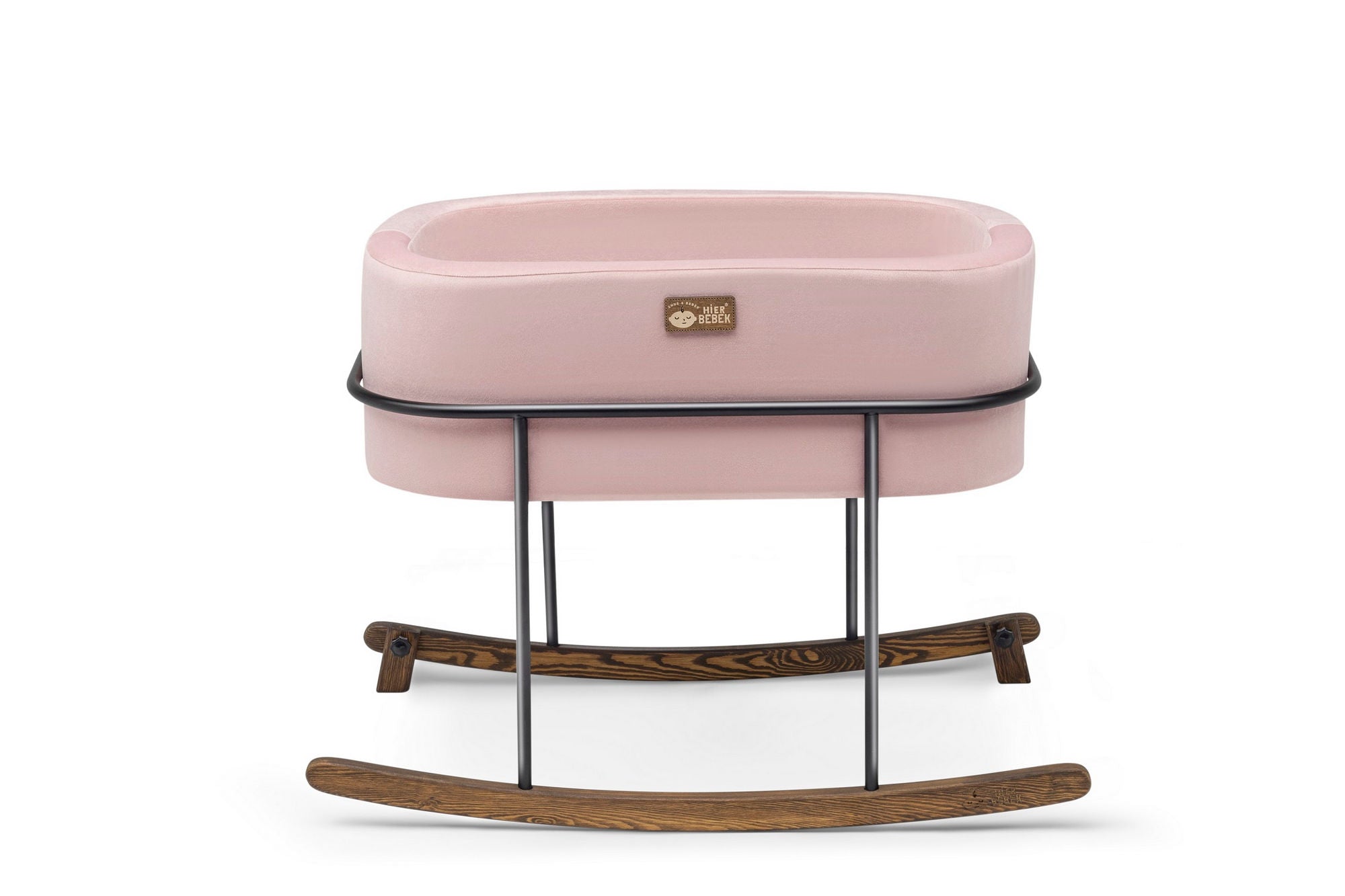 Berço de metal – 90 cm largura – Rosa e Preto – Metal e Madeira de Pinho