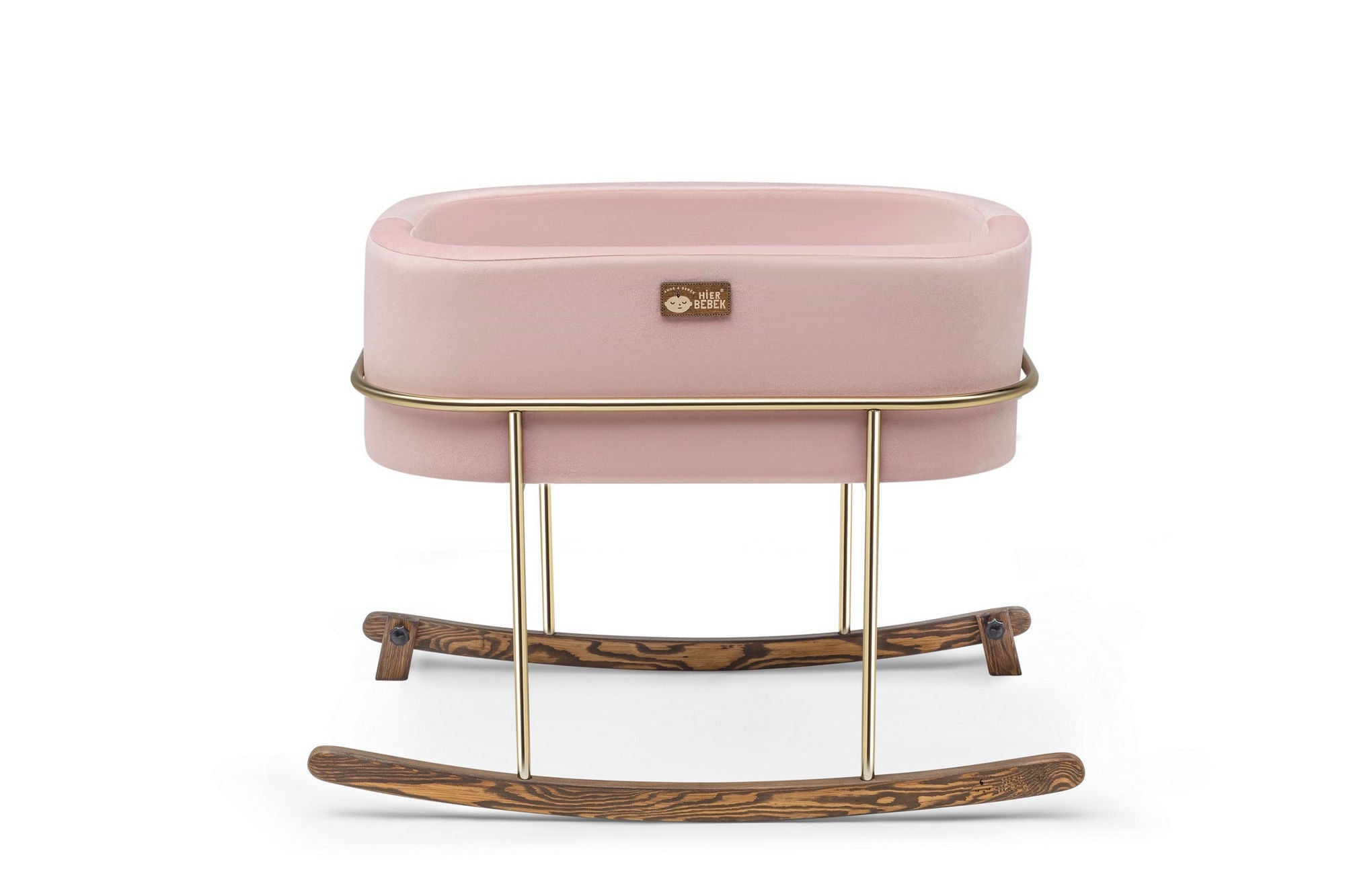 Berço – 90cm x 70cm – Rosa e Dourado – Metal e Madeira de Pinheiro