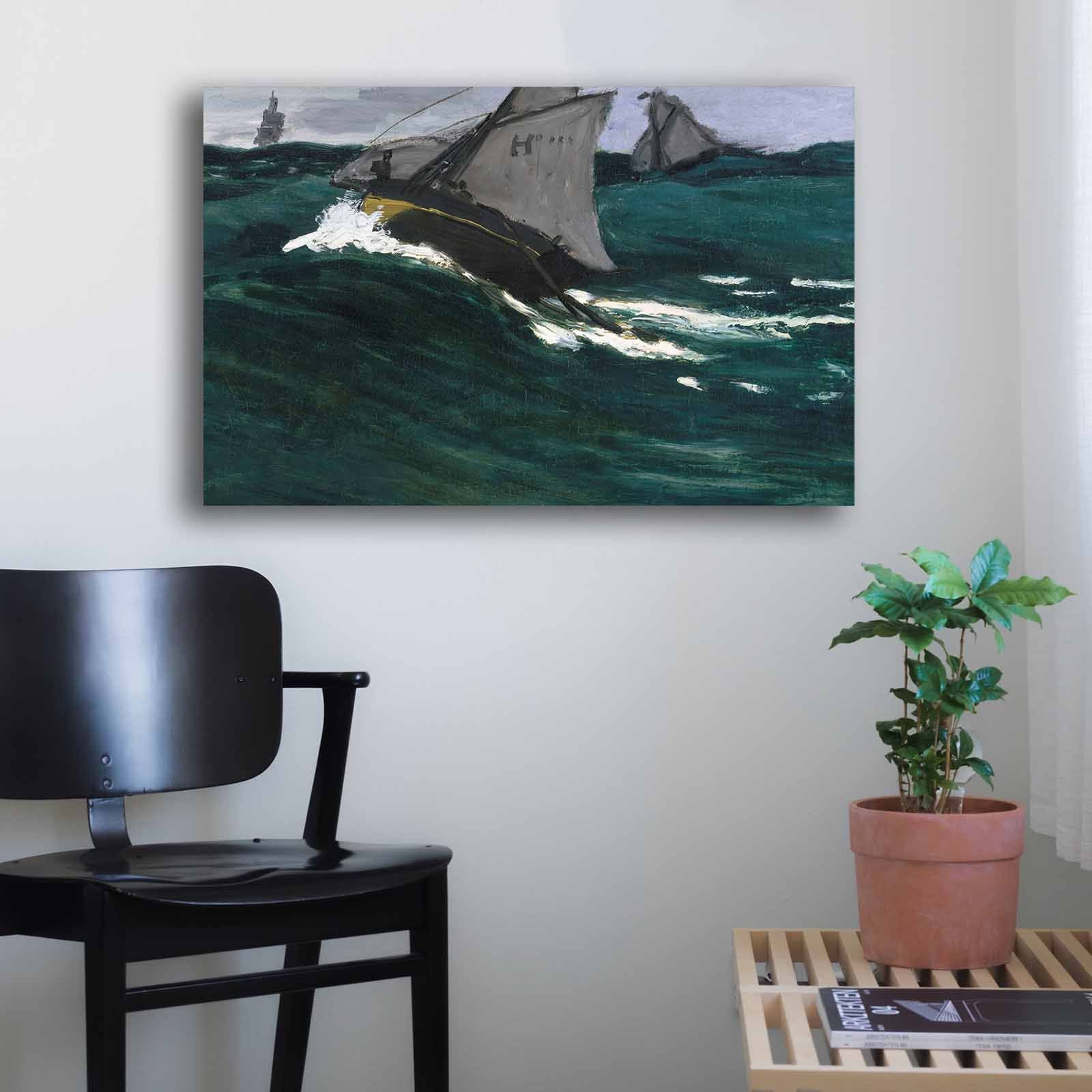 Quadro Decorativo em Tela Multicolor Monet 45x70cm - Moldura Pinho Natural