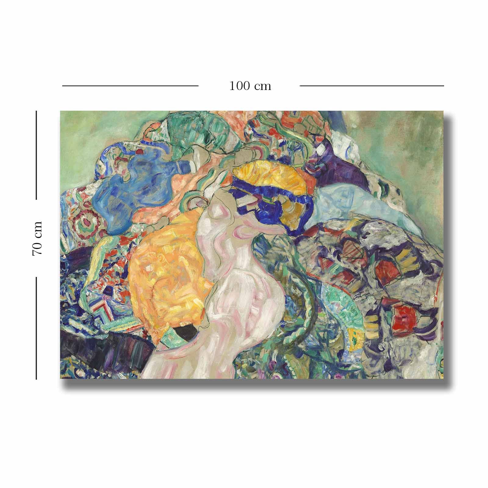 Quadro Decorativo Gustav Klimt "Baby Cradle" - Tela 100% Canvas com Moldura de Madeira 70x100cm - Arte Clássica Multicolor para Decoração