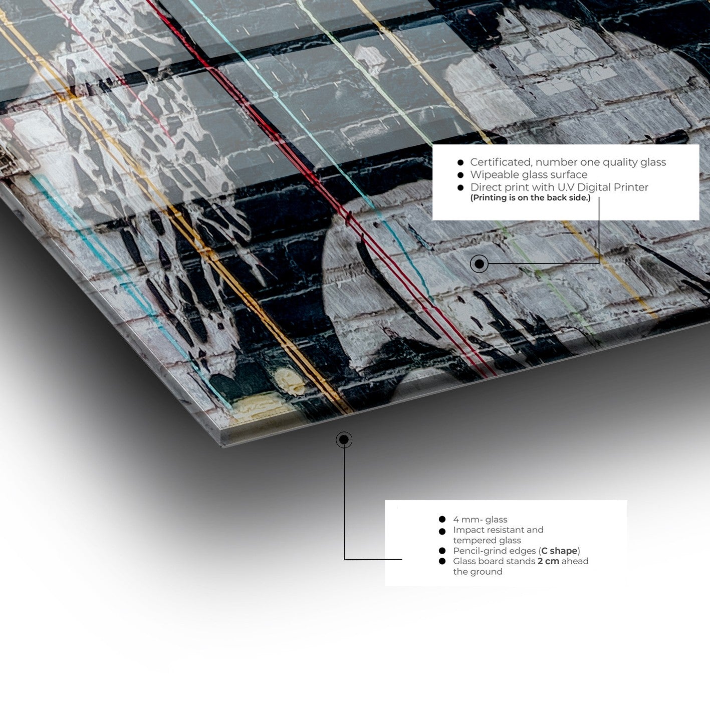 Arte Decorativa em Vidro Temperado 1894 - Pintura Multicolor 45x65cm para Decoração de Interiores