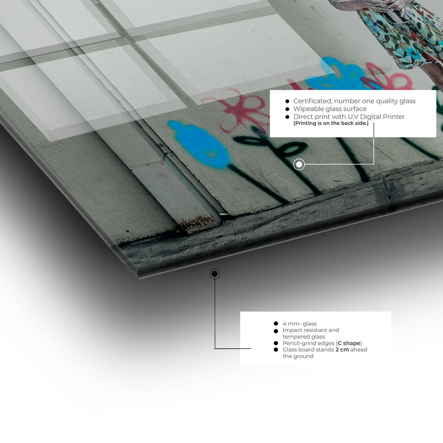 Arte Decorativa em Vidro Temperado 1915 - Pintura Multicolor 50x70cm para Decoração de Interiores