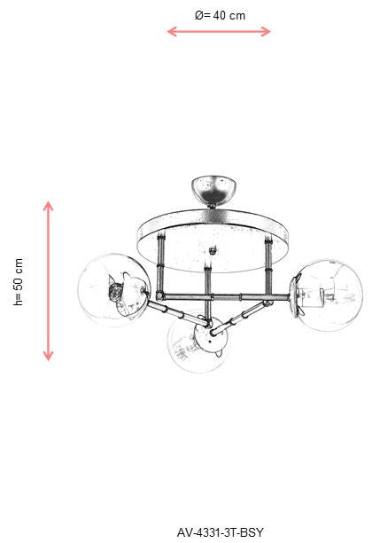 Candeeiro de Teto – 50 cm – Preto e Dourado – Metal
