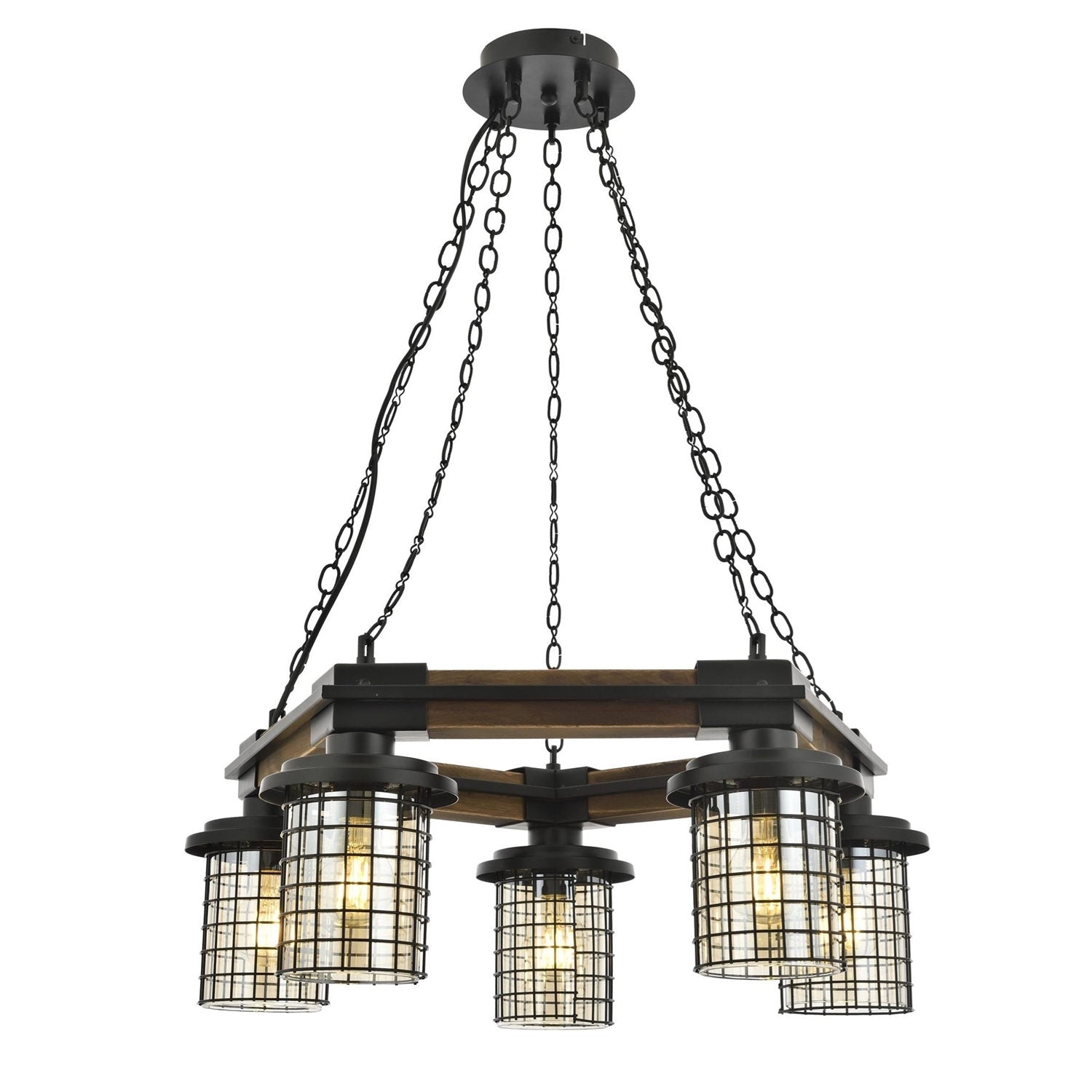 Candeeiro de Teto – 80 cm x 50 cm – Preto e Carvalho – Metal
