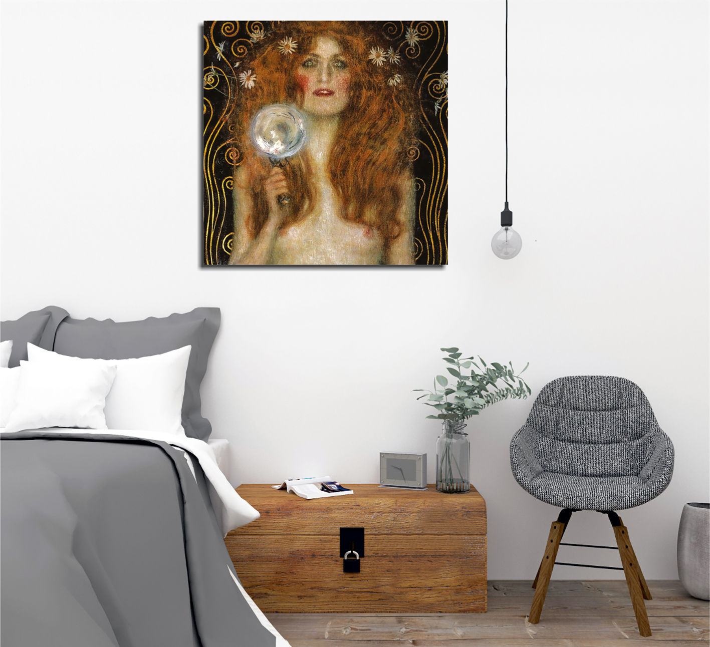 Quadro Decorativo Gustav Klimt - Tela Canvas 45x45cm com Moldura de Madeira - Impressão Digital Multicolor
