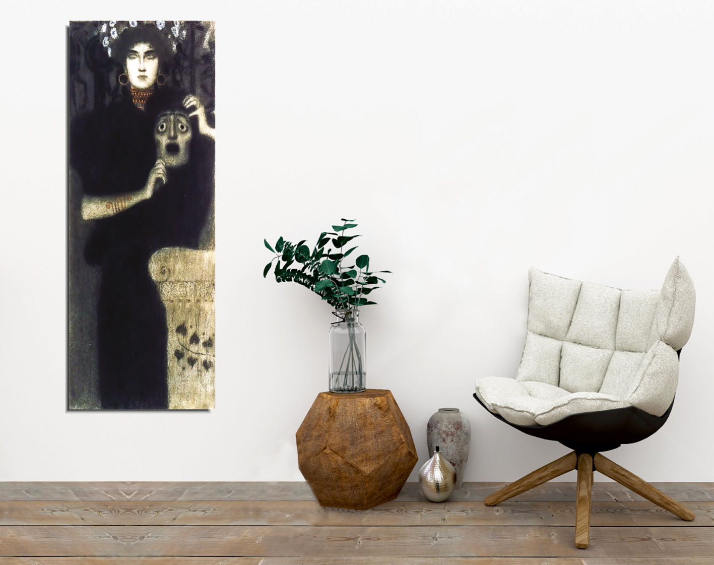 Quadro Decorativo Gustav Klimt - Tela Canvas 30x80cm com Moldura de Madeira - Impressão Digital Multicolor