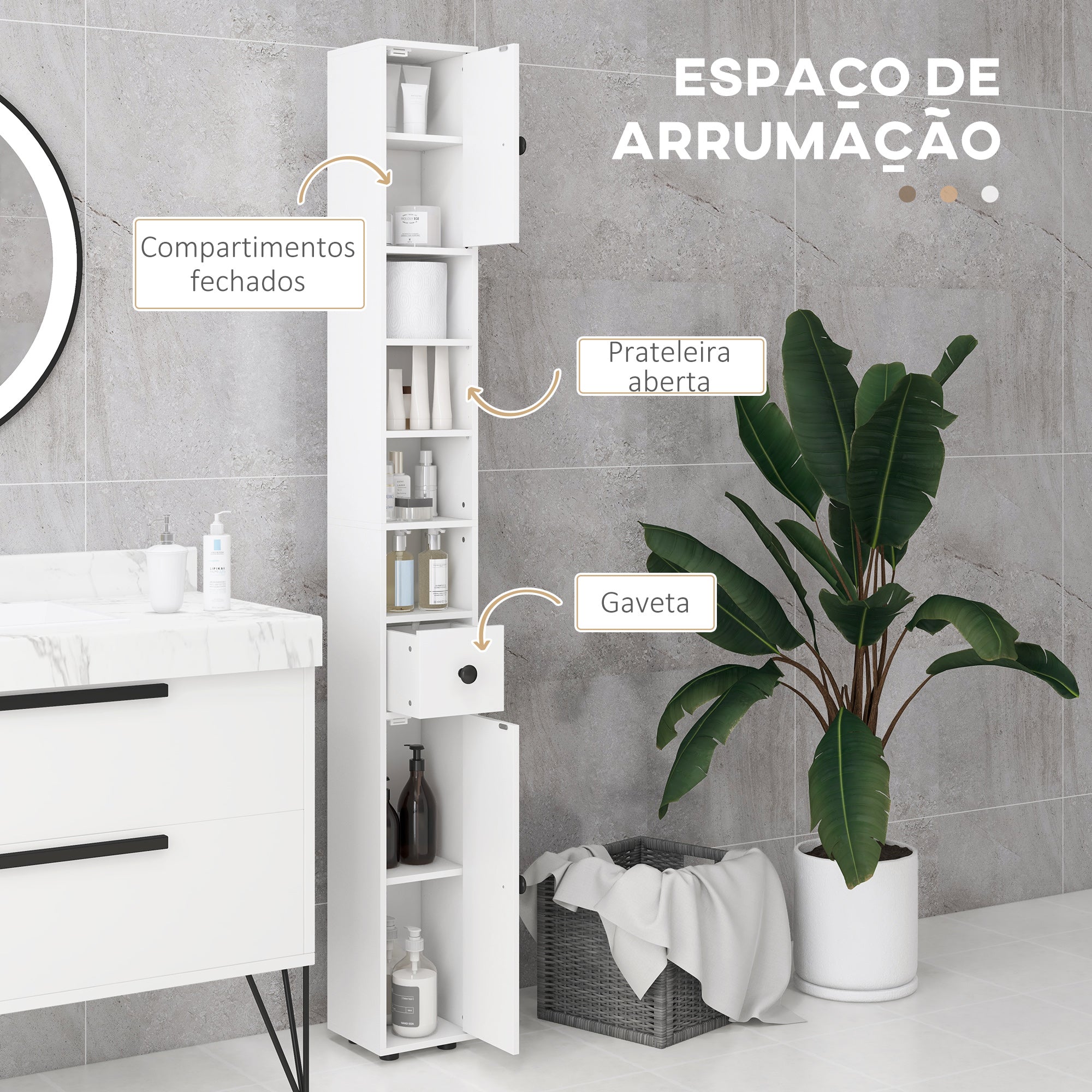 Móvel Auxiliar Casa de Banho Branco 20x20x180 cm
