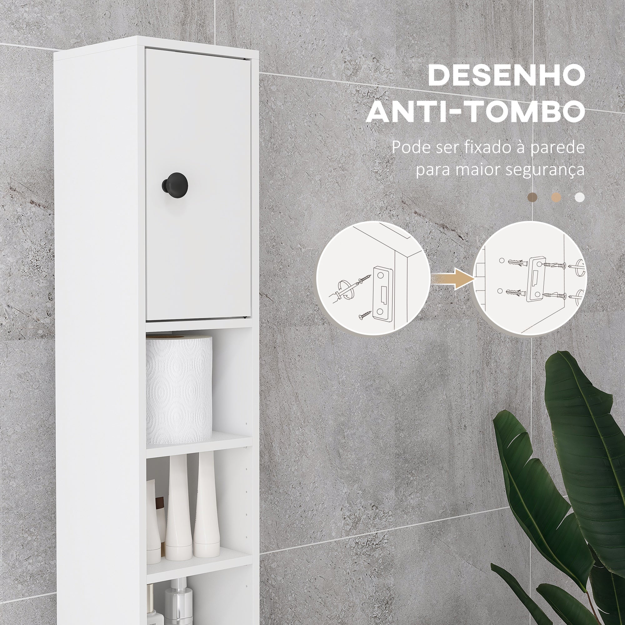 Móvel Auxiliar Casa de Banho Branco 20x20x180 cm