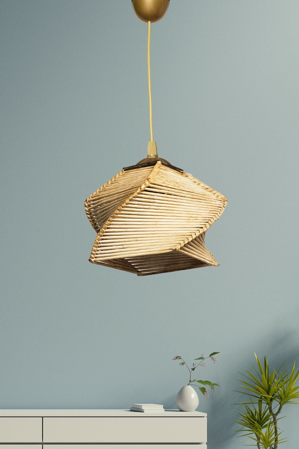 Candeeiro de Teto – 20 cm diâmetro, 75 cm altura – Creme – Plástico