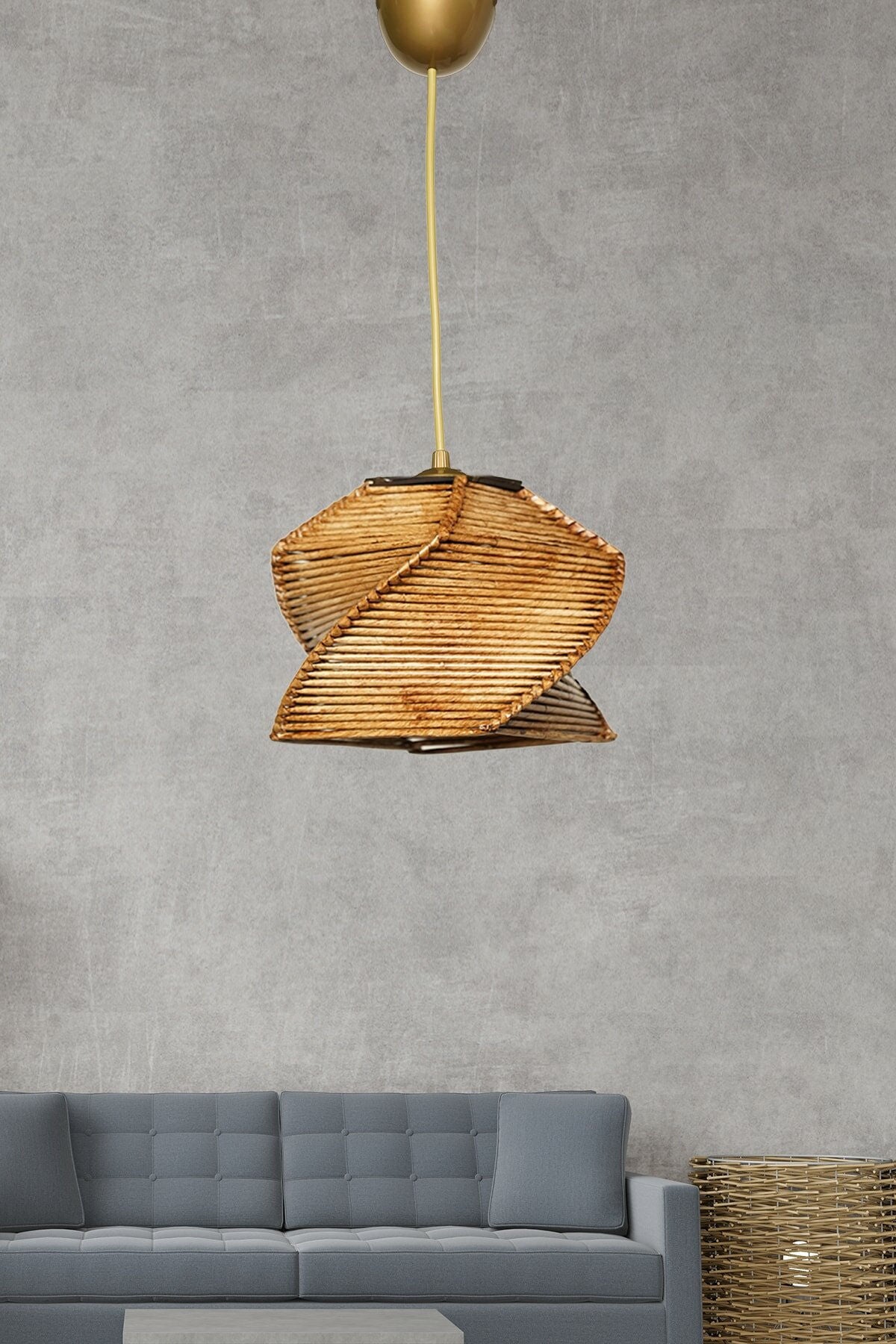 Candeeiro de Teto – 20 cm de diâmetro, 75 cm de altura – Marrom – Plástico