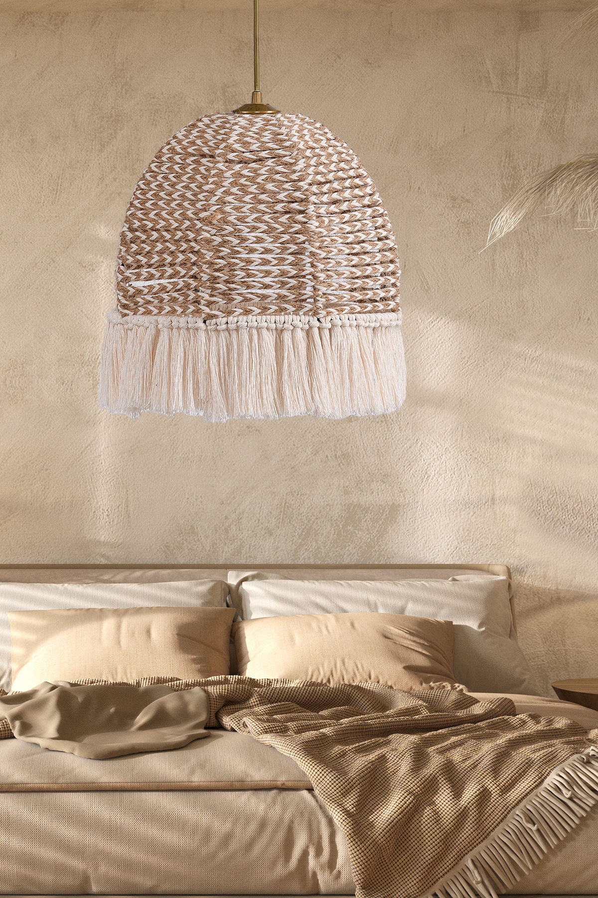 Candeeiro de Teto – 30 cm de Diâmetro – Ecru – Plástico e Algodão