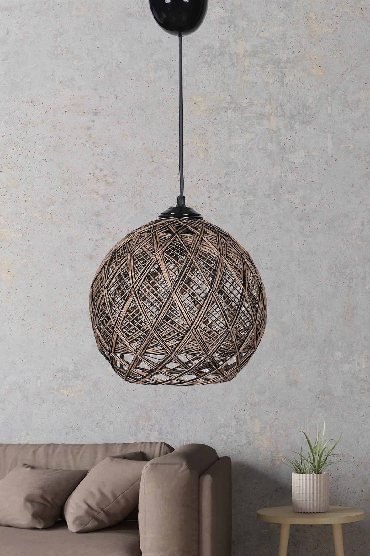 Candeeiro de Teto – 22 cm x 20 cm x 18 cm – Bege e Preto – Plástico