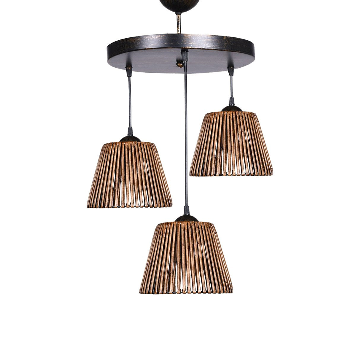 Candeeiro de Teto – 30 cm diâmetro – Marrom – Metal e Madeira