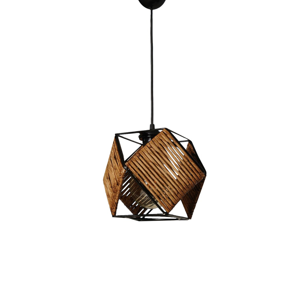Candeeiro de Teto – 70 cm x 17 cm x 17 cm – Marrom e Preto – Plástico e Madeira