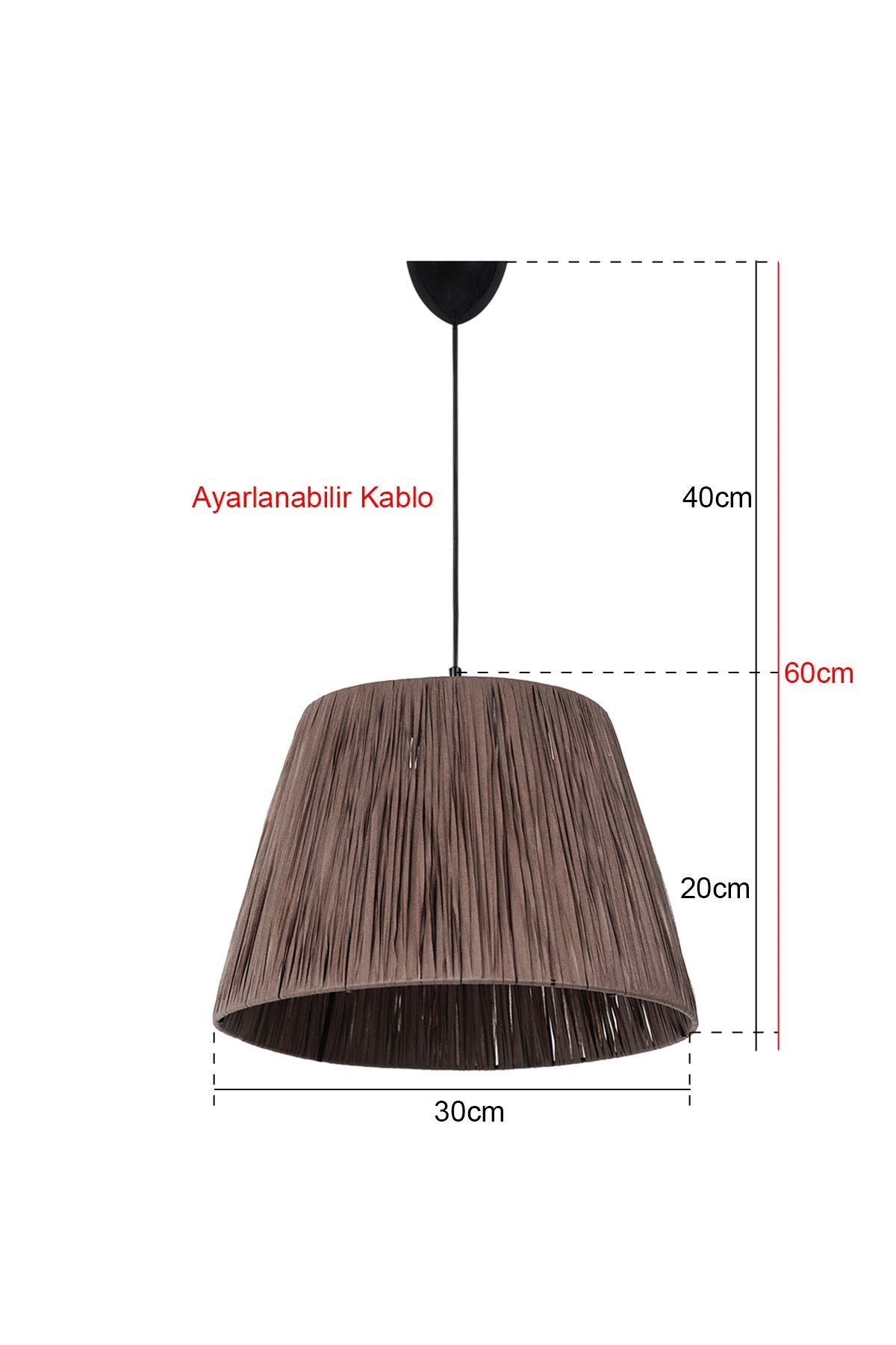 Candeeiro de Teto – 20 cm x 30 cm – Marrom – Metal e Algodão
