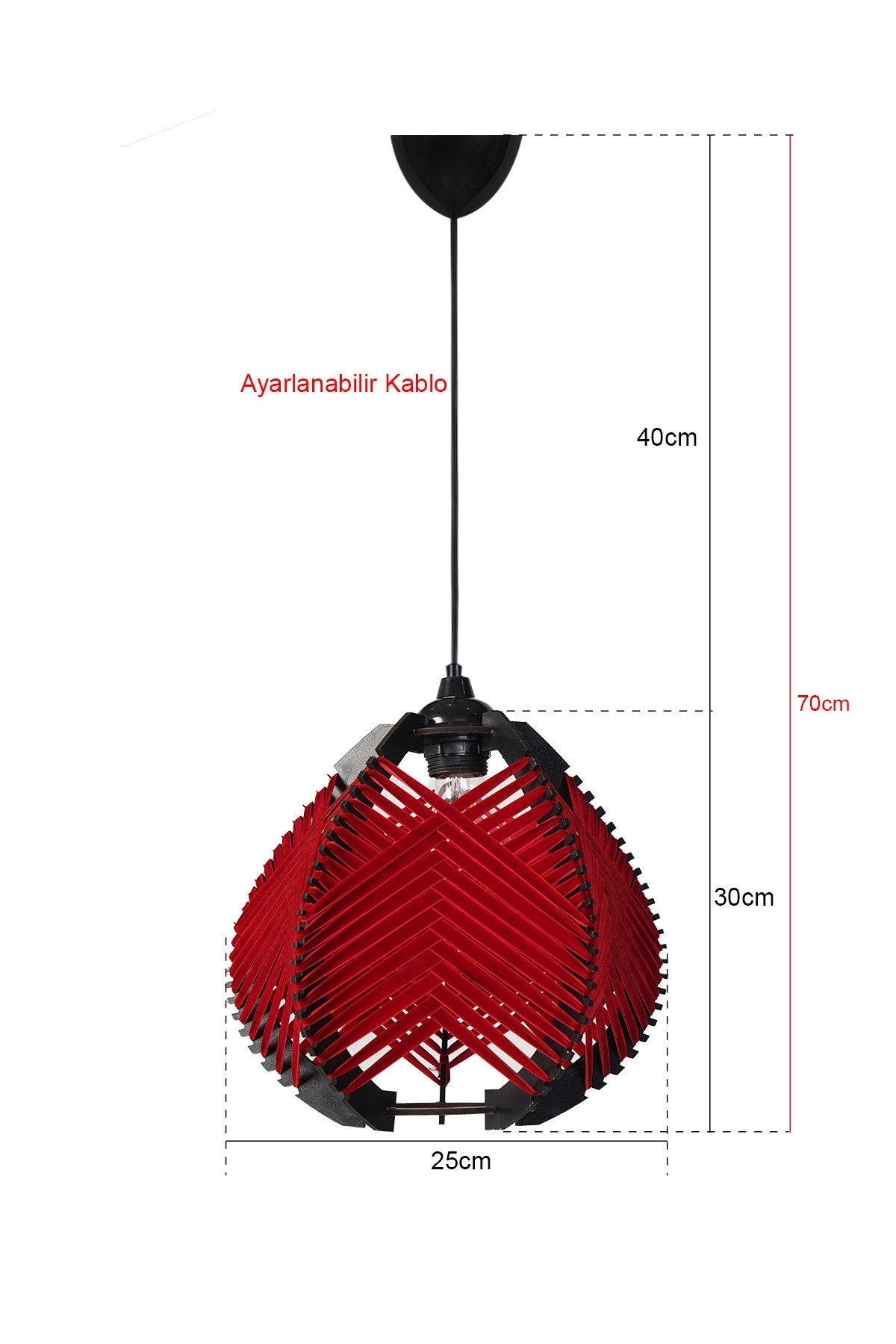 Candeeiro de Teto – 30 cm – Vermelho – Plástico e Algodão