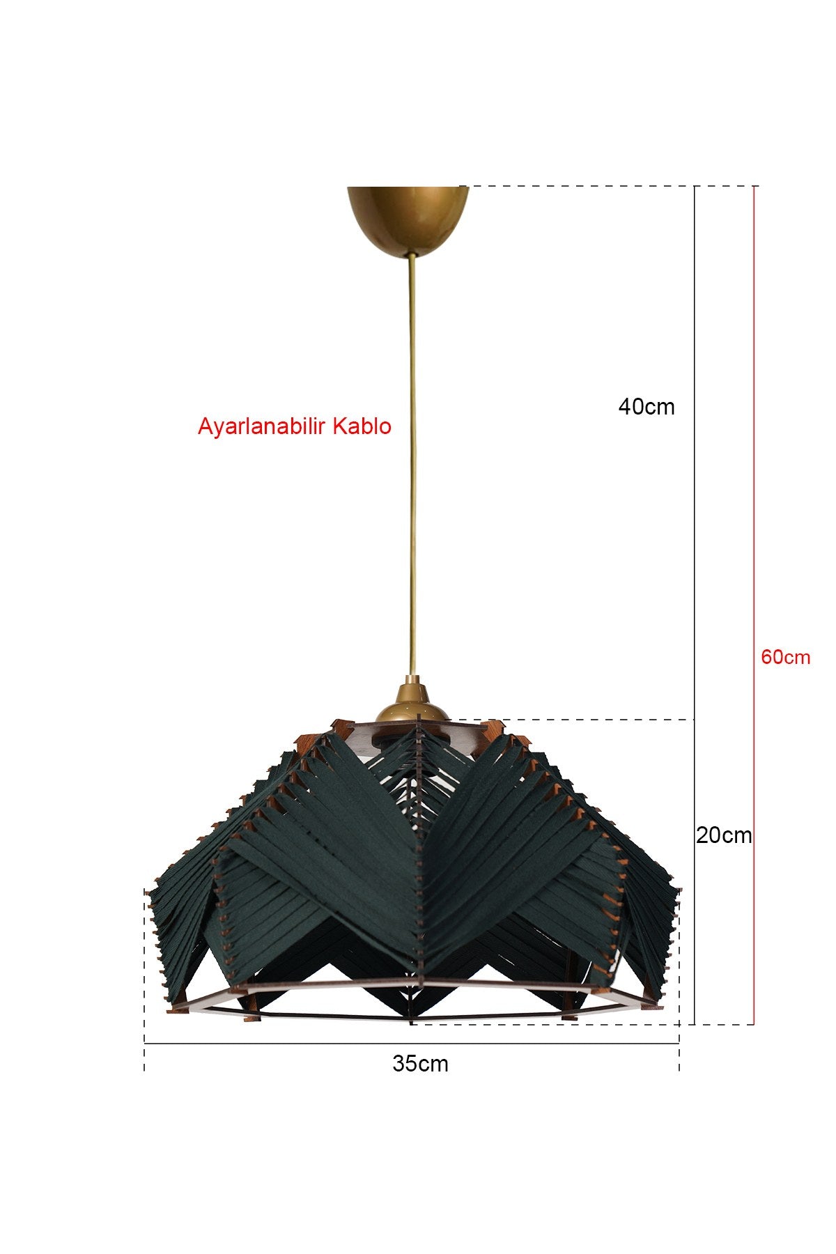 Candeeiro de Teto – 20cm x 35cm – Verde Esmeralda – Plástico e Algodão