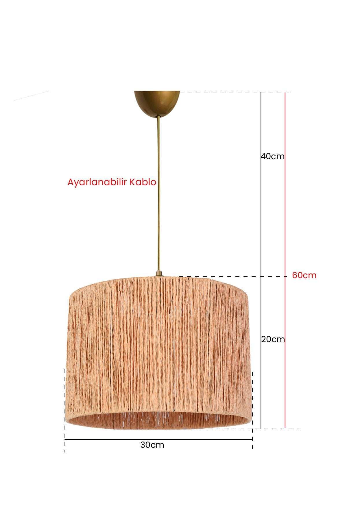 Candeeiro de Teto – 20 cm x 30 cm – Bege – Metal e Algodão