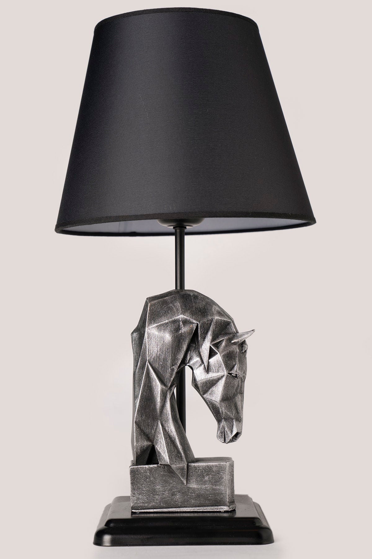 Candeeiro de Mesa – 24 cm de Diâmetro – Prata e Preto – Metal e Tecido