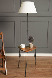 Candeeiro de Pé – 147 cm de Altura – Branco e Preto – Metal e Tecido