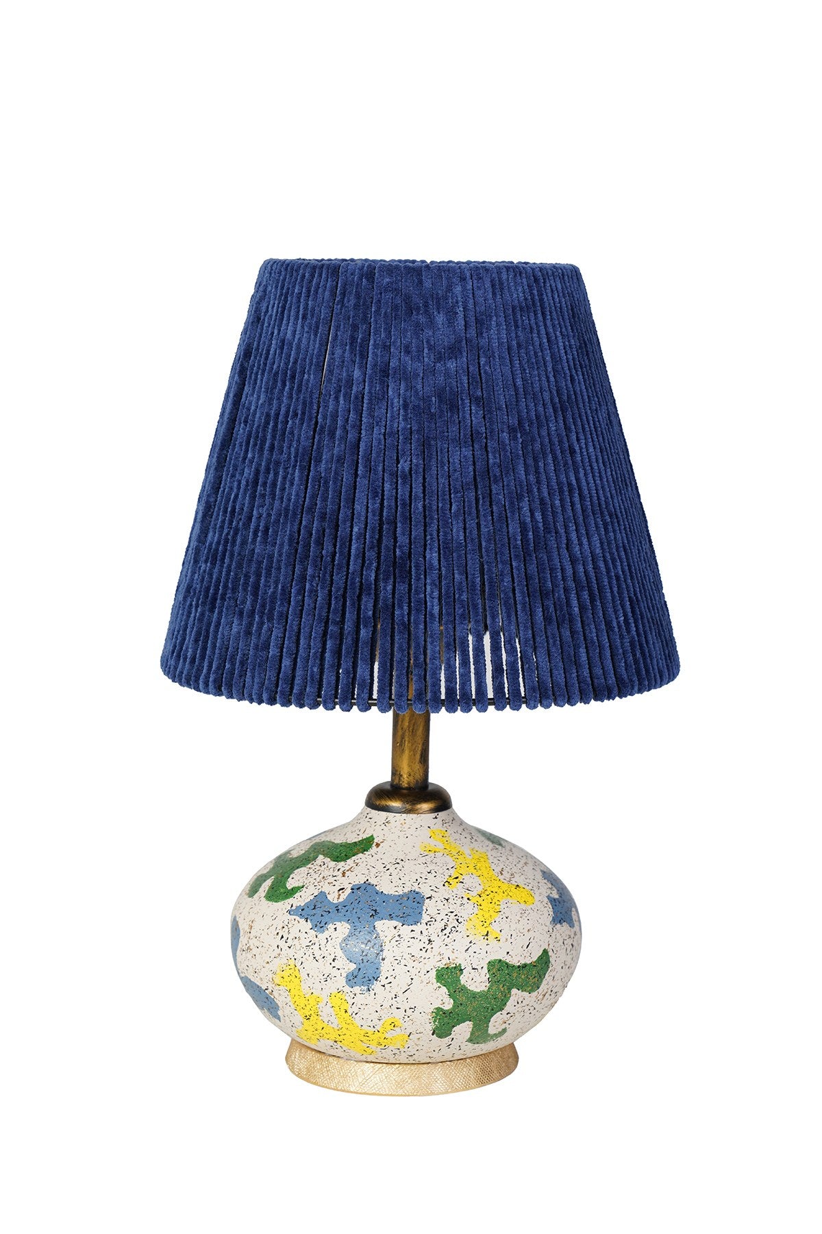 Candeeiro de Mesa em Metal com Cúpula de Algodão – 40 x 25 cm – Azul-marinho