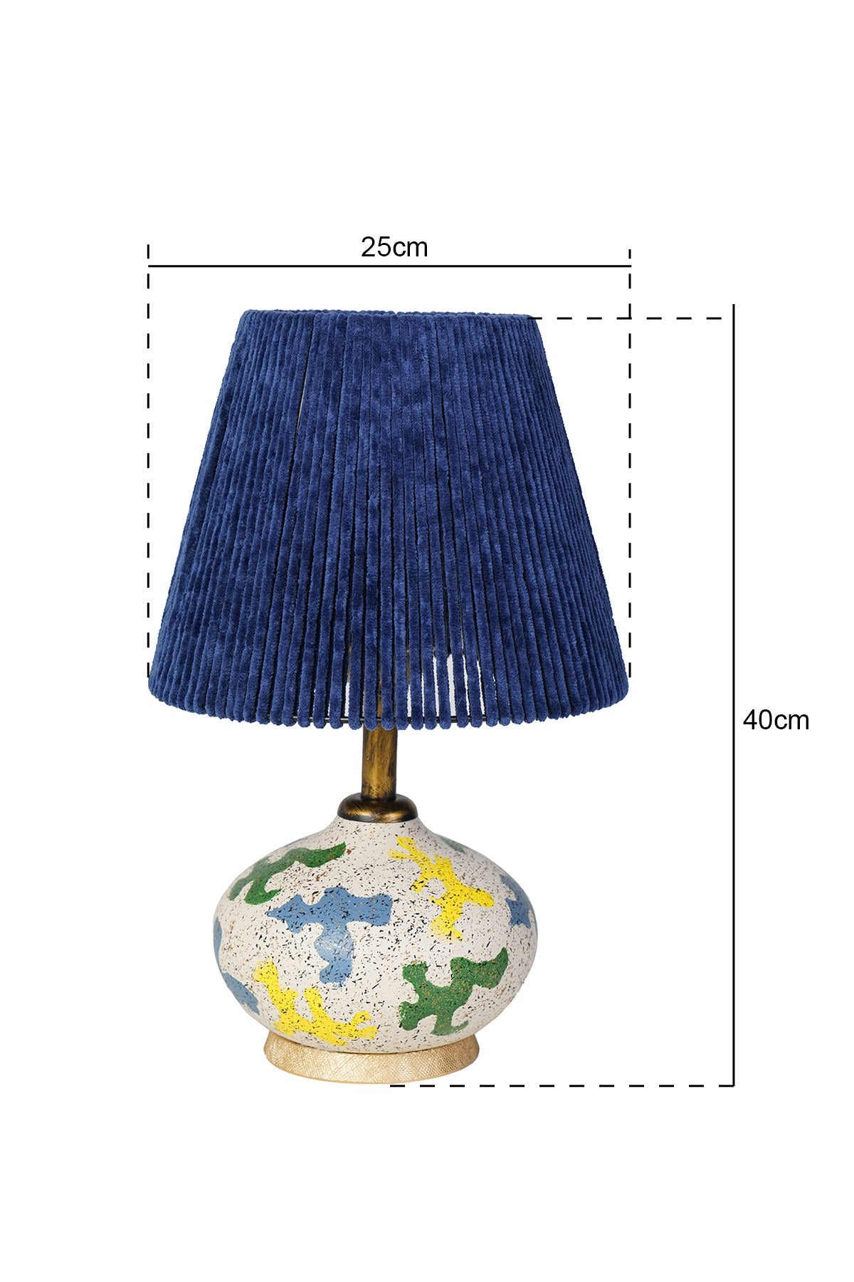 Candeeiro de Mesa em Metal com Cúpula de Algodão – 40 x 25 cm – Azul-marinho
