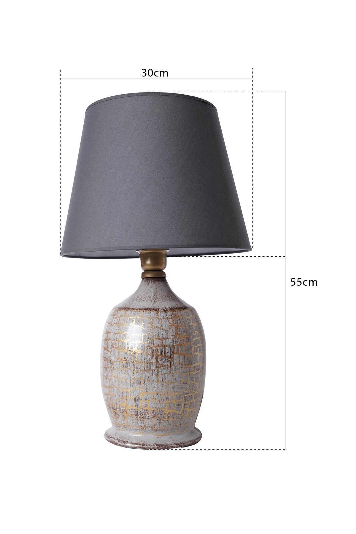 Candeeiro de Mesa de Cerâmica – 30cm x 55cm – Cinza e Dourado