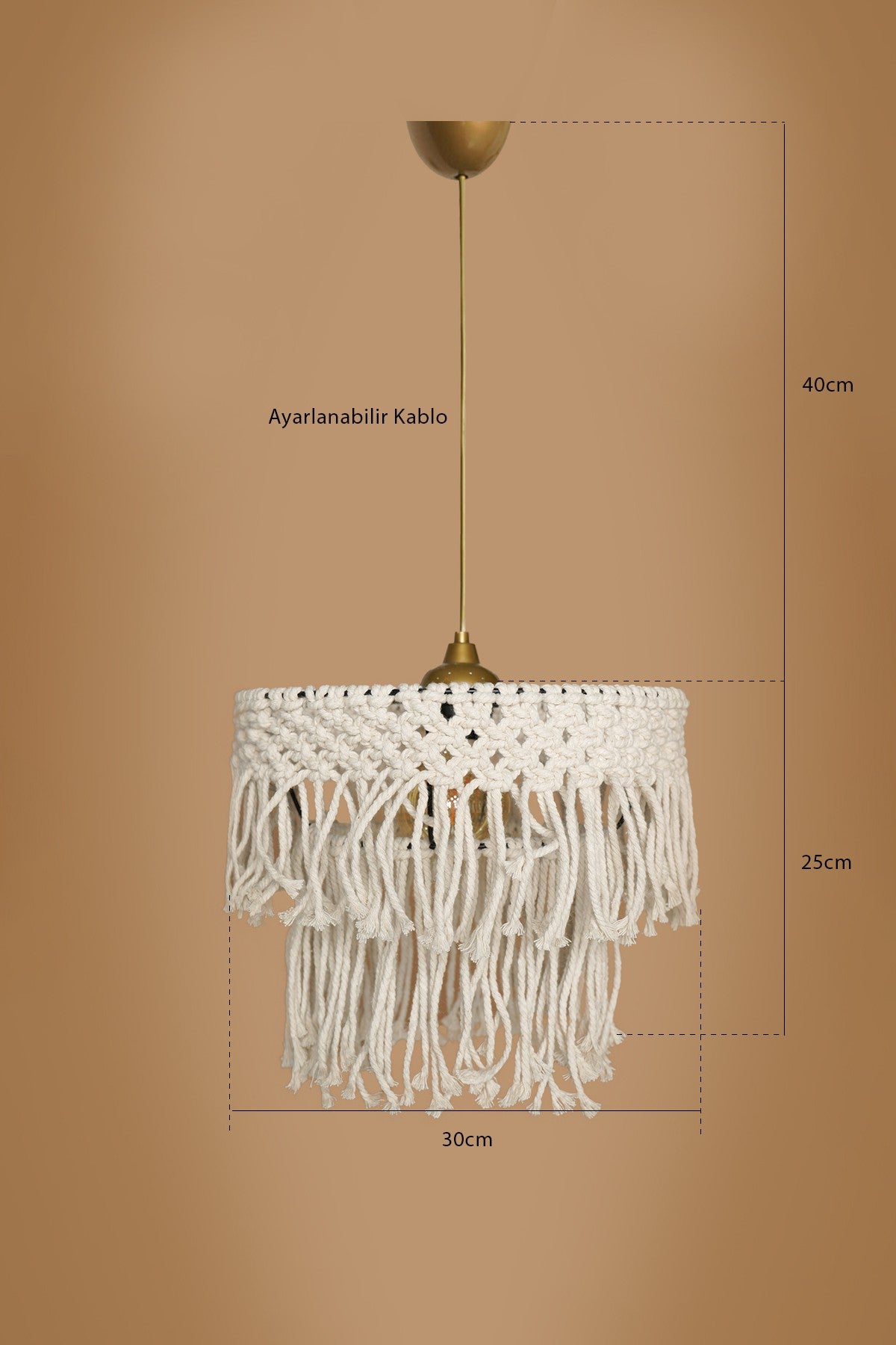 Candeeiro de Teto – 30 cm x 25 cm – Creme – Plástico e Macramé