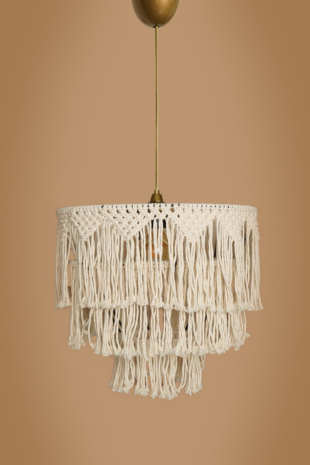 Candeeiro de Teto - 40 cm - Creme - Plástico com macramé