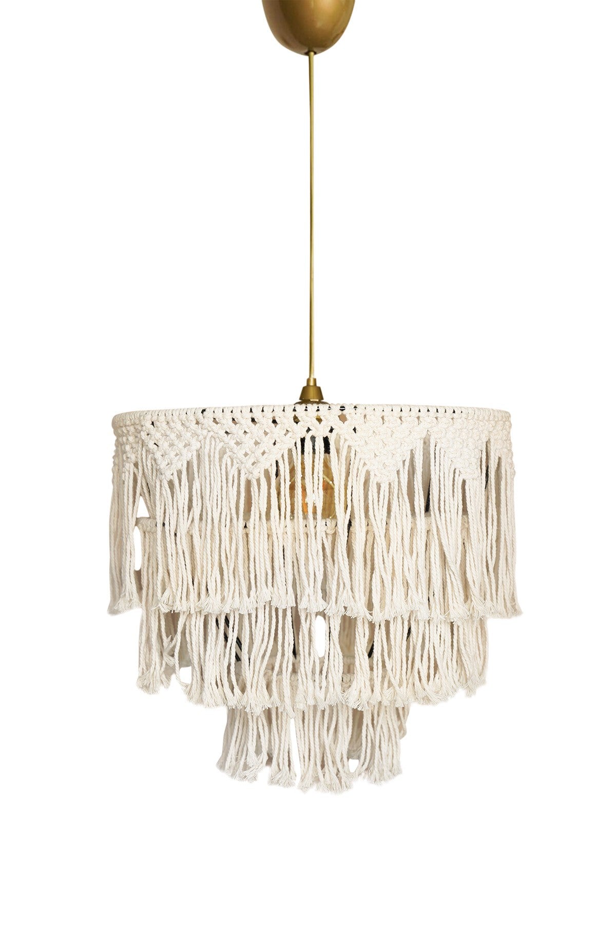 Candeeiro de Teto - 40 cm - Creme - Plástico com macramé