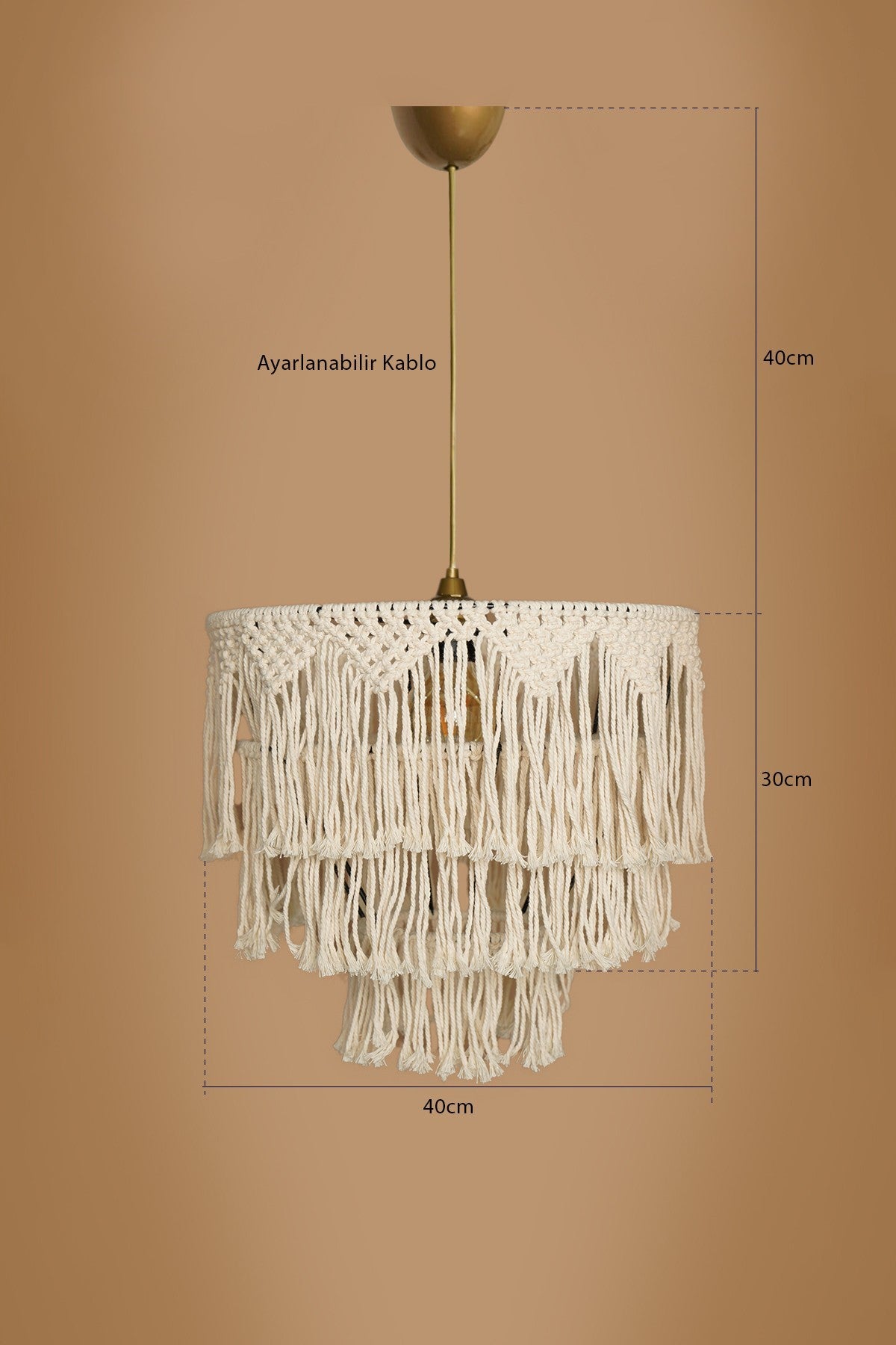 Candeeiro de Teto - 40 cm - Creme - Plástico com macramé